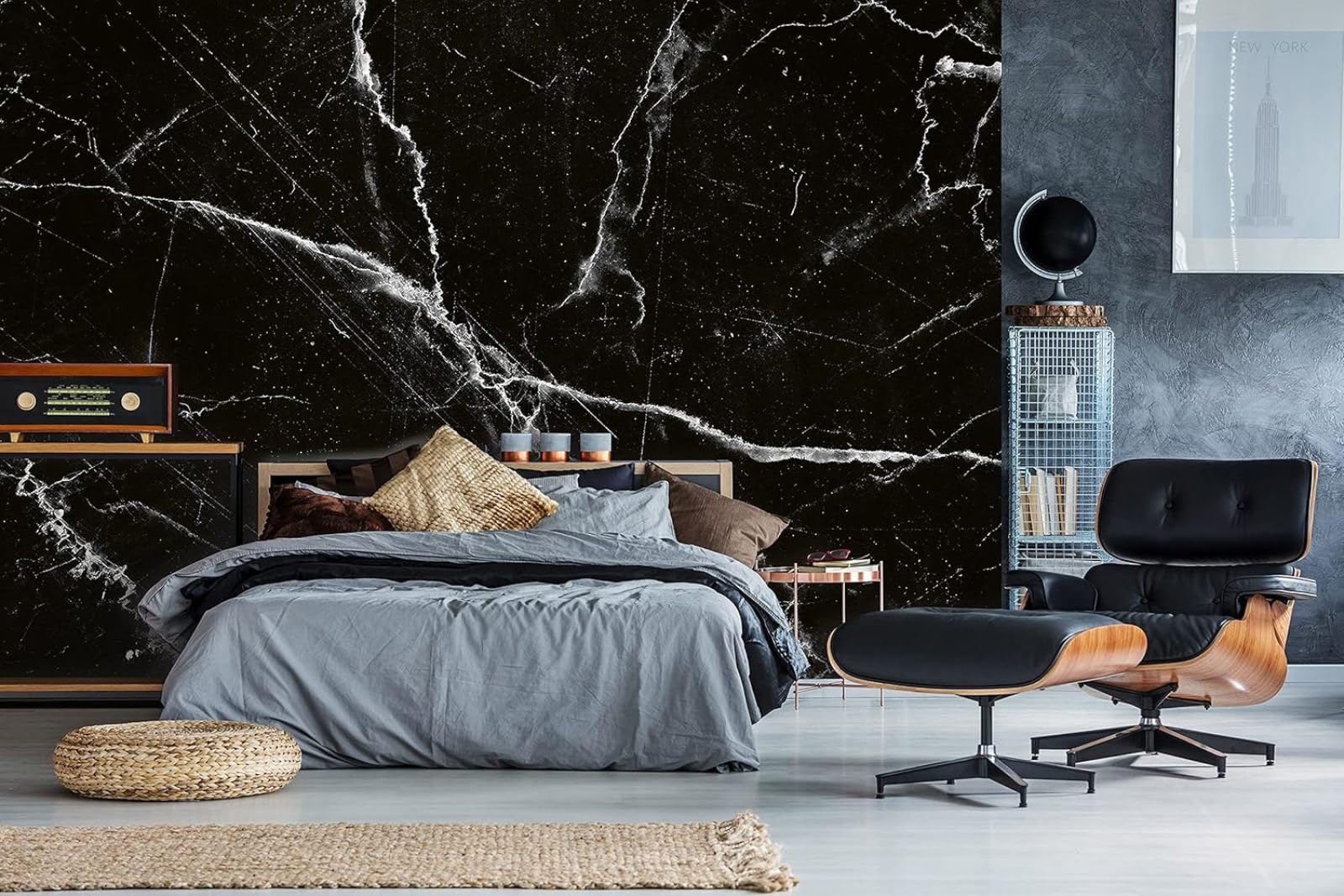 Kfjhgbdshhj 3D Mural Photo Mural-Wallpaper Marble Stone Look Abstract Black Grey Wall Marble Look Living Room Bedroom Non-Woven,430Cmx300cm Poster - Wall Sticker - Frameless Picture