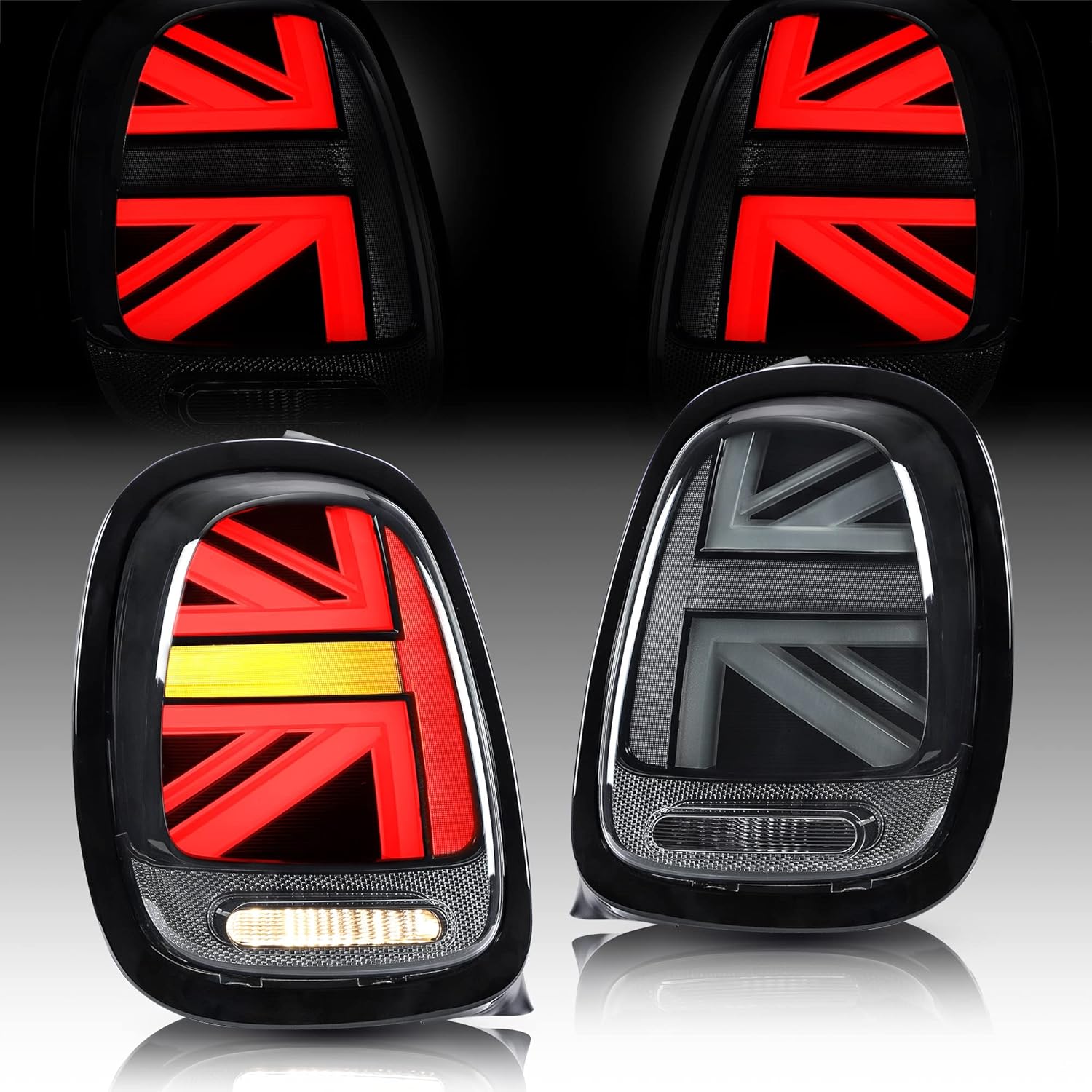 VLAND LED Smoked Tail Lights For 2014-2022 BMW Mini Cooper F55 F56 F57, With Sequential Turn Signal, Reverse Running Brake LED Rear Lamp assembly, Black Circle (Not For R Series)