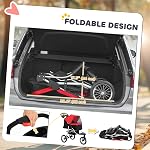 PawHut Pet Poussette pour petits chiens, 3 Roues en caoutchouc Pet Jogger, Poussette pour chien tout-terrain pliable, Canopée réglable, Porte de fenêtre en maille zippée, Panier de rangement, Rouge