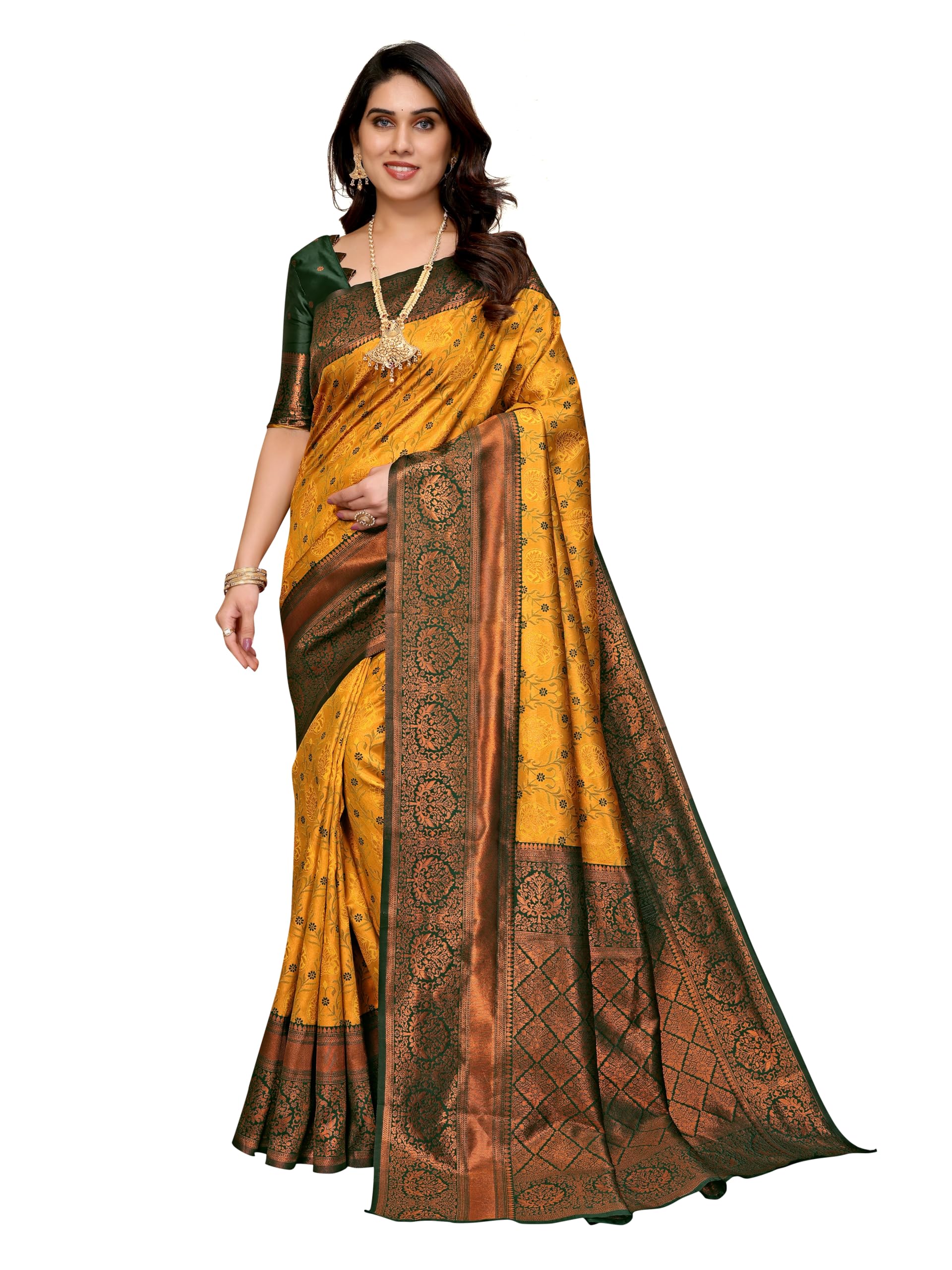 fratona Women's Kanjivaram Soft Silk Banarasi Saree With BlouePiece-picture-47