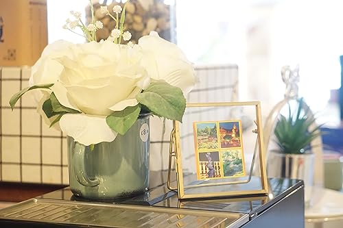 Miniatura 9 de Portarretratos dorado Marco de postal de latón antiguo de 4 x 6 pulgadas para escritorio, marco pequeño de vidrio prensado para flores prensadas,