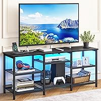 YGEOMER 55 Inch TV Stand with Charging Station, LED Lights & Open Shelves - Entertainment Center for Living Room Bedroom, Black