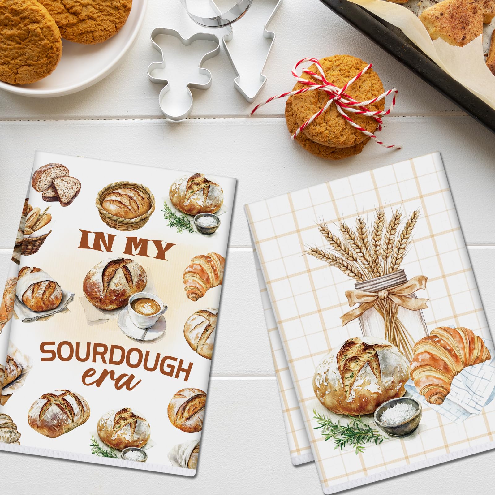 Funny Sourdough Baking Kitchen Towels, 6 PCS Tea Bread Kitchen Hand Towels, Absorbent Sour Dough Proofing Flour Sack Hand Dish Towel for Baking Lover Gifts Women Men Chef Tea Cloths Home Decor Gifts