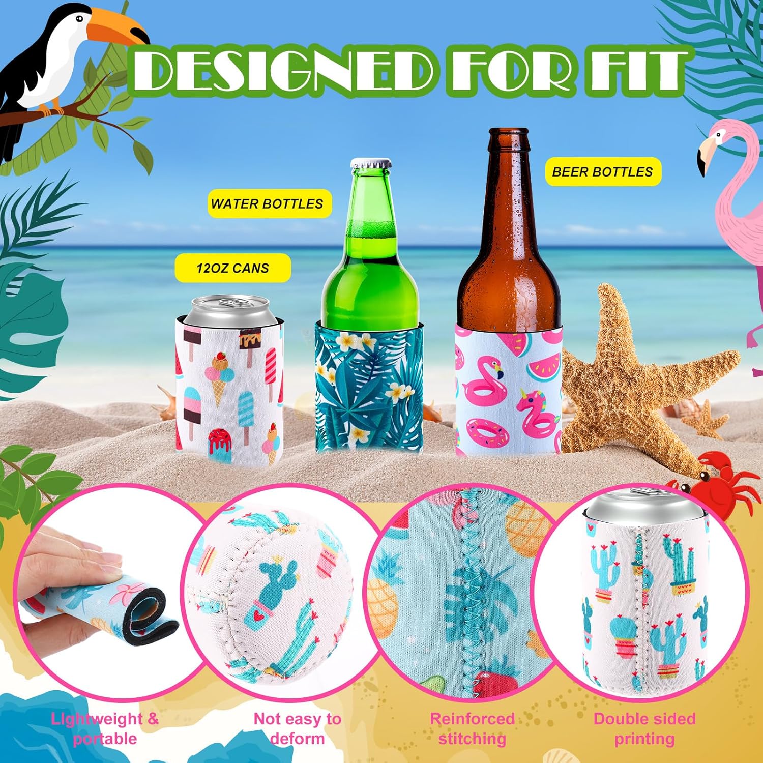 Gerrii 24 Pcs 12 oz Can Cooler Sleeve Insulated Neoprene Can Cooler Beach Themed Funny Summer Sleeves Bulk for Birthday Aloha Party Hawaiian Party Gifts (4 x 2.8 Inch) (Tropical) - Image 3