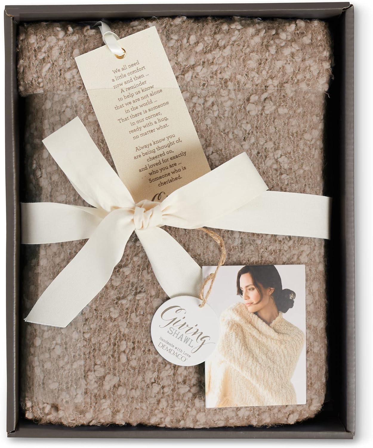DEMDACO Giving Collection Giving Shawl with Pockets - Cozy Wrap for Women - Pockets - Soft Knit - Comfortable - Blanket-Style - Thoughtful Gift for Her - One Size - Camel Brown