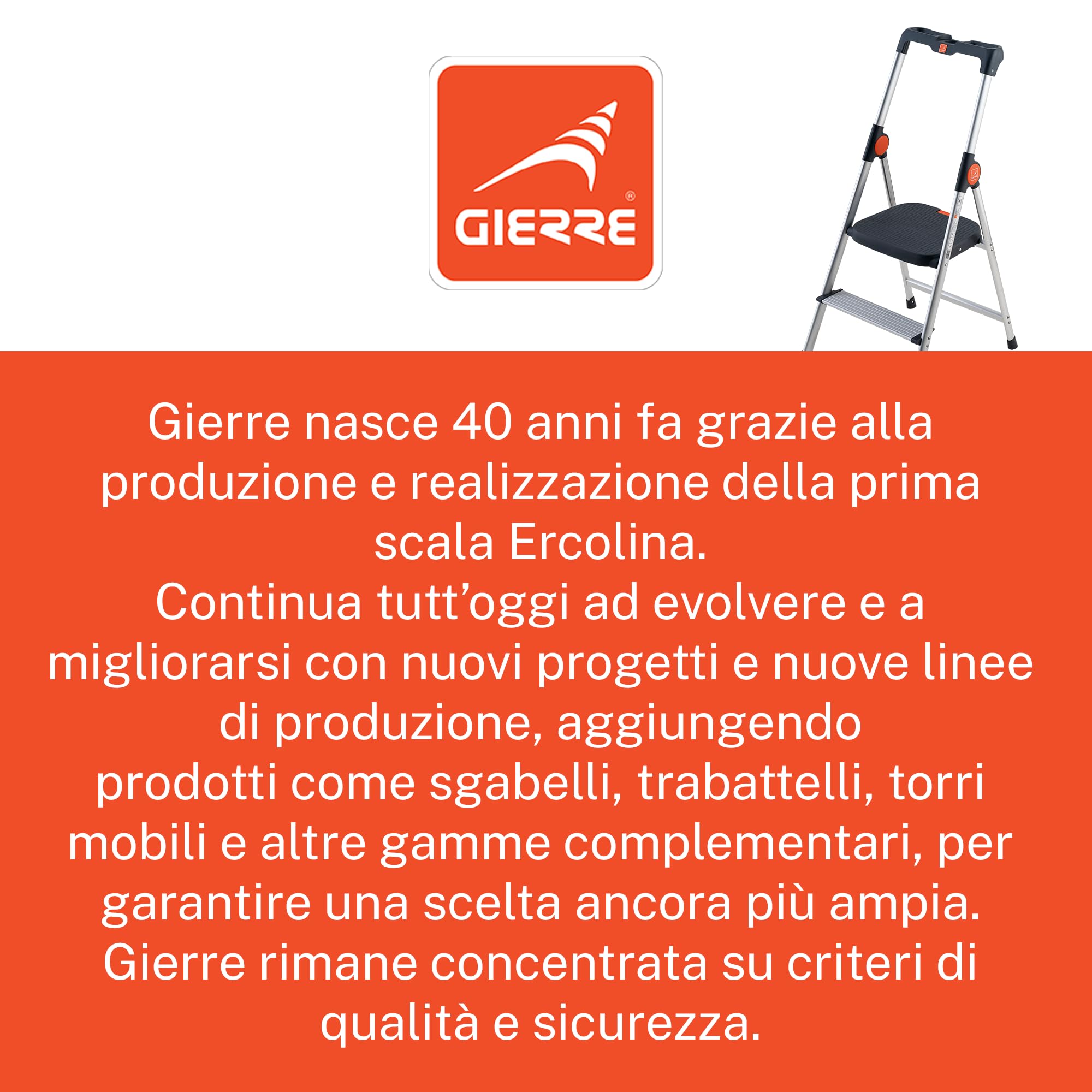 GIERRE Scaletta 2 gradini pieghevole 117H x 49 cm Sgabello Scaletta in Alluminio Anodizzato con Vaschetta Portaoggetti Integrata Scala Salvaspazio con Piedini Antiscivolo e Ampia Piattaforma