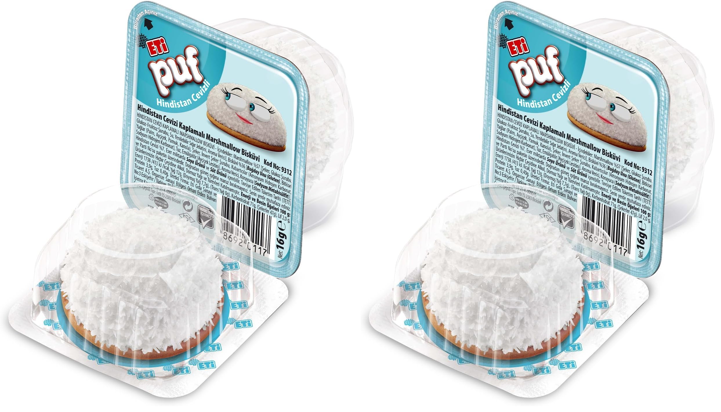 Eti Puf Hindistan Cevizli Bisküvi 16 g 2li paket