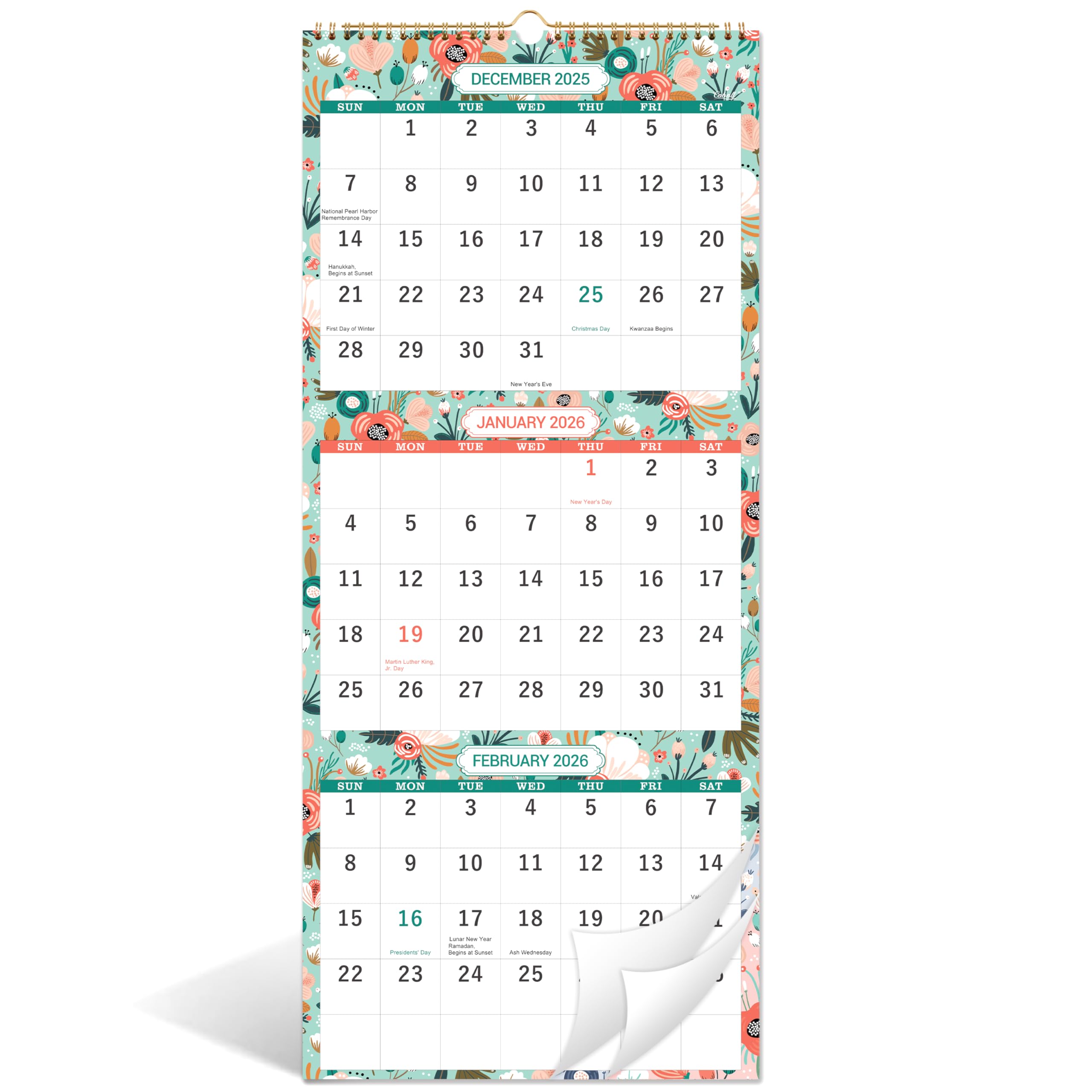 2025-2026 Wall Calendar - May. 2025 - Jun. 2026, 3 Month Wall Calendar Display (Folded in one Month), 11.25" x 26", 3 Month Calendar 2025-2026