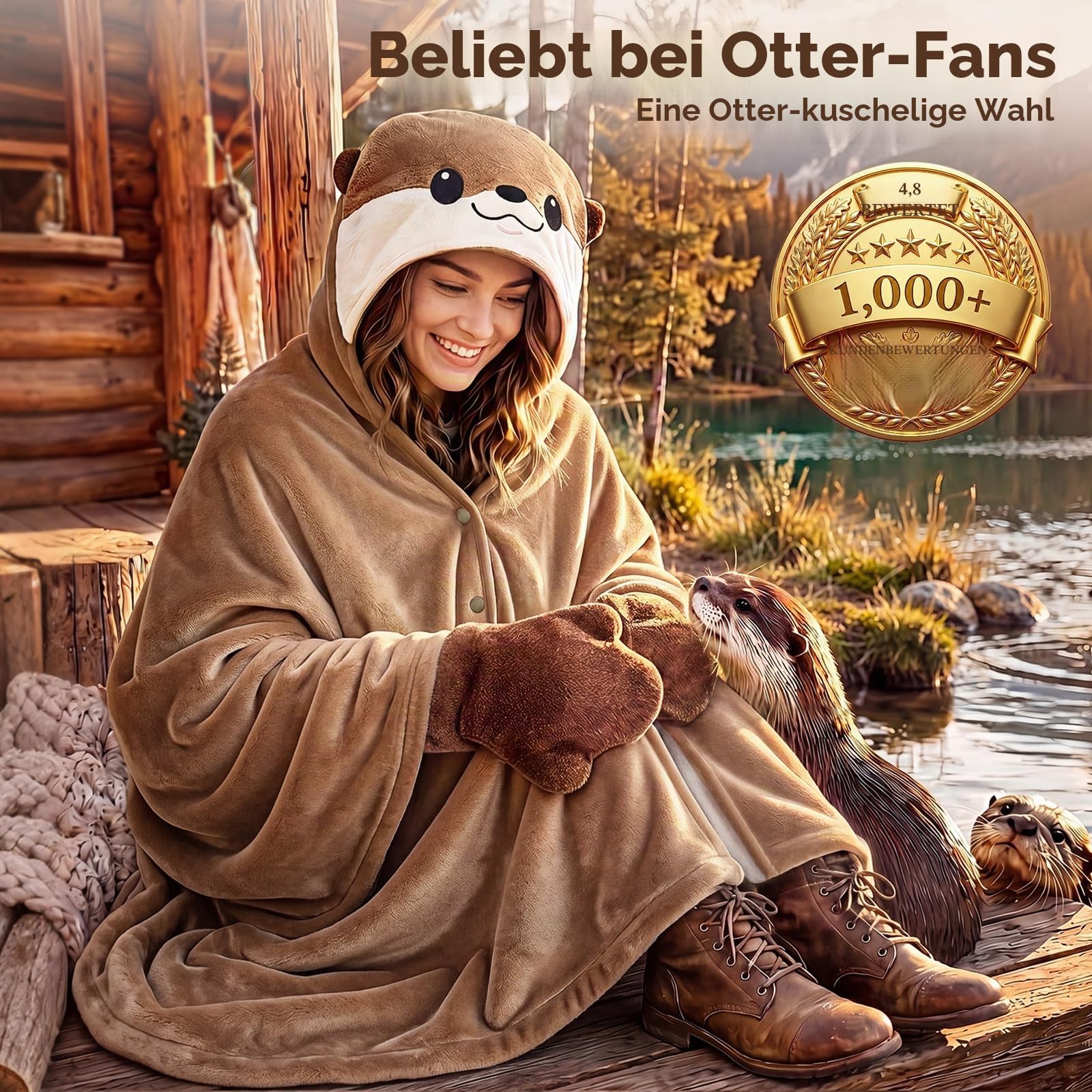 Mewaii Tragbare Decke mit Kapuze und Ärmeln,Kuscheldecke mit Handschuhen Weiche Flanell Sherpa Decke für Damen und Herren Ideal für Zuhause Reisen und Tierliebhaber
