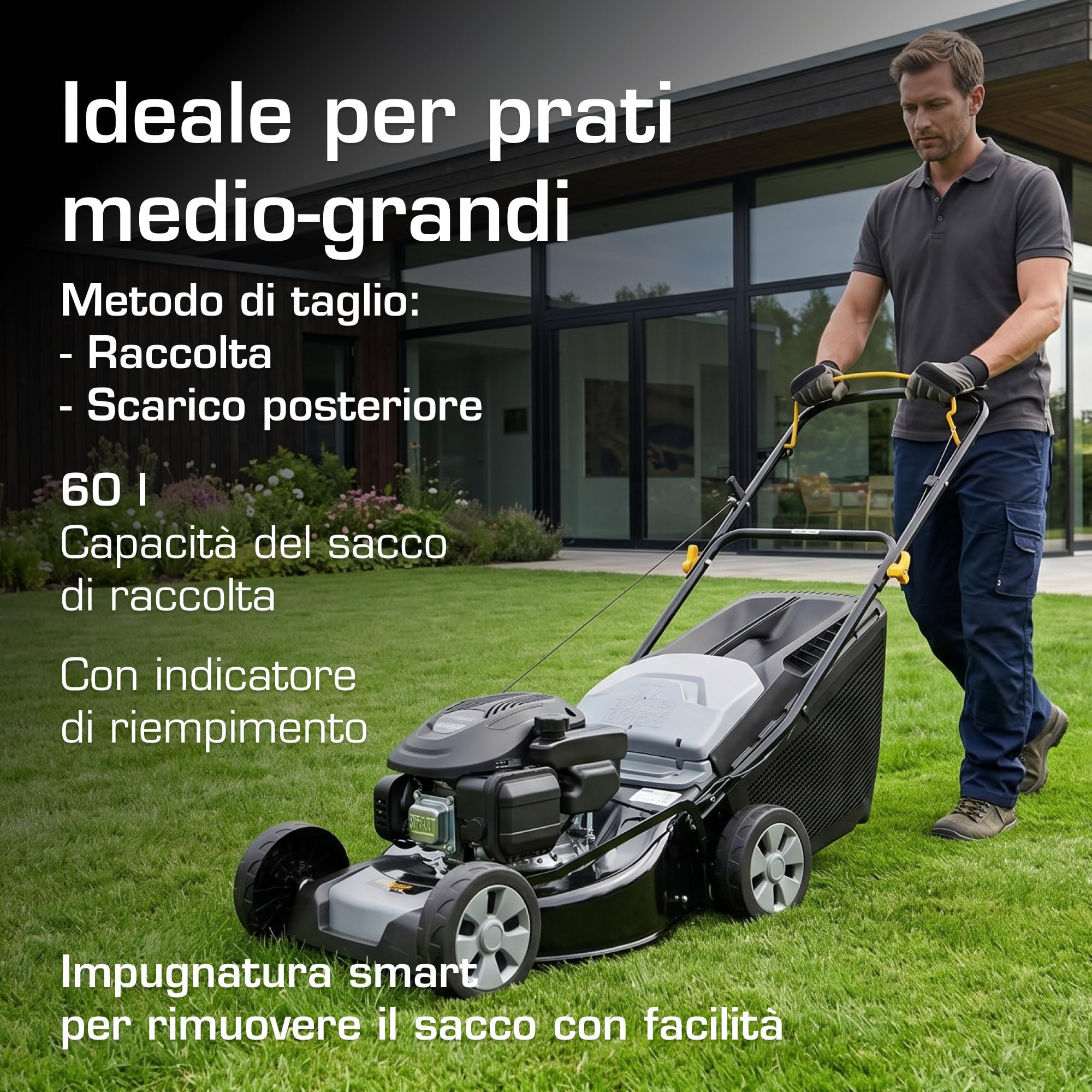 Alpina AL4 46 A Tagliaerba a Spinta, 125 cc, 46 cm – Sacco 60 L, Regolaz. Centralizzata 6 Posizioni – Prati fino a 1.200 m²