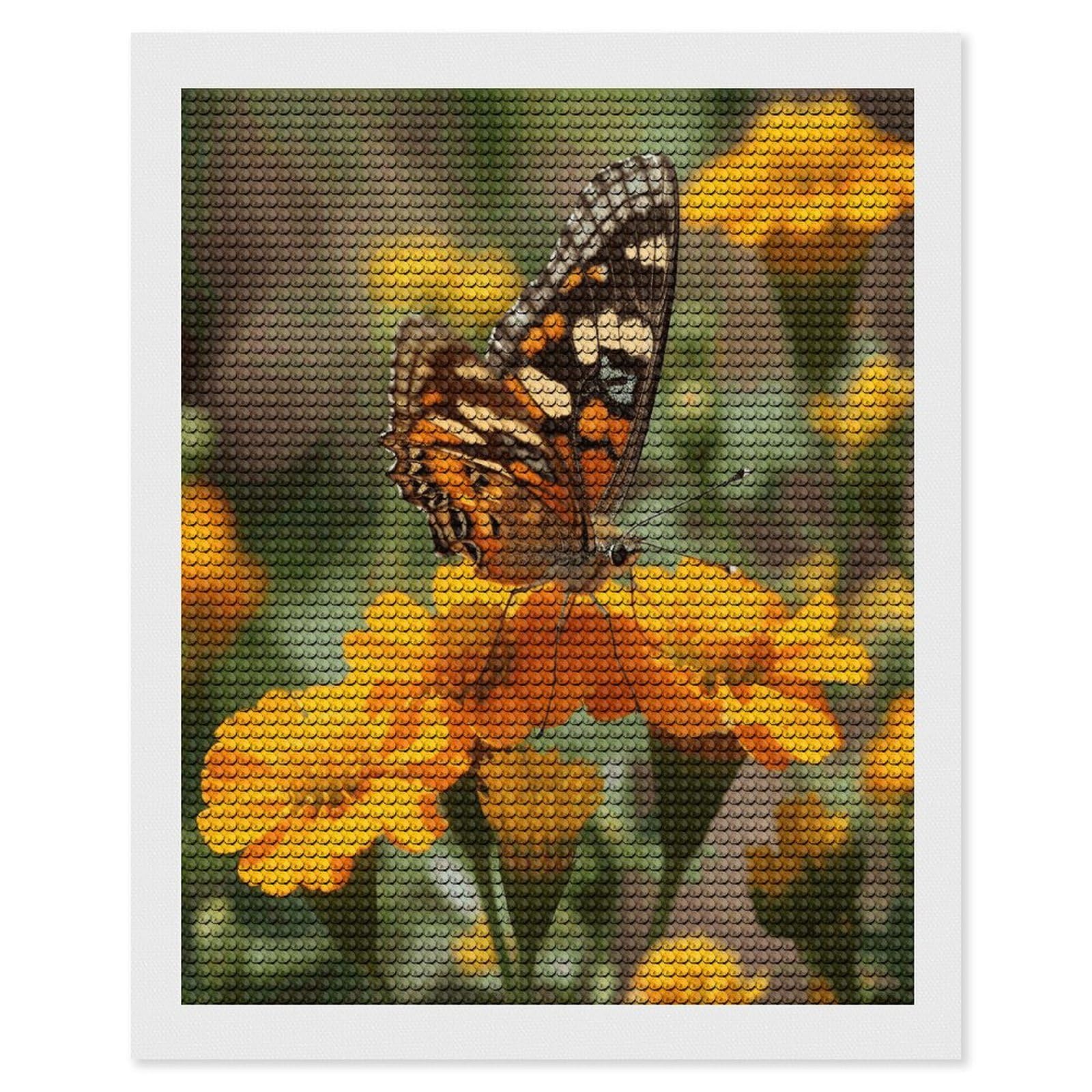 FekiLoot Wildflower Butterfly Diamond Art Kits for Adults Diamond Painting Kits for Beginners DIY Diamond Art Kits Round Full Drill Diamond Dot Gem Painting for Home Wall Decor Gift 16"x20"