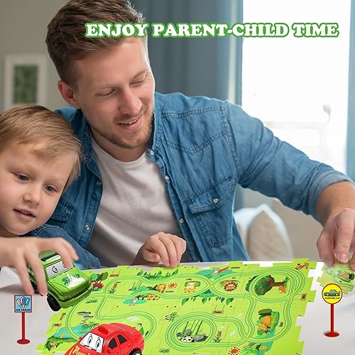 Miniatura 7 de Juego de rompecabezas de coches de pista  Pistas de coche DIY tablero educativo de rompecabezas para niños con vehículo eléctrico de juguete para