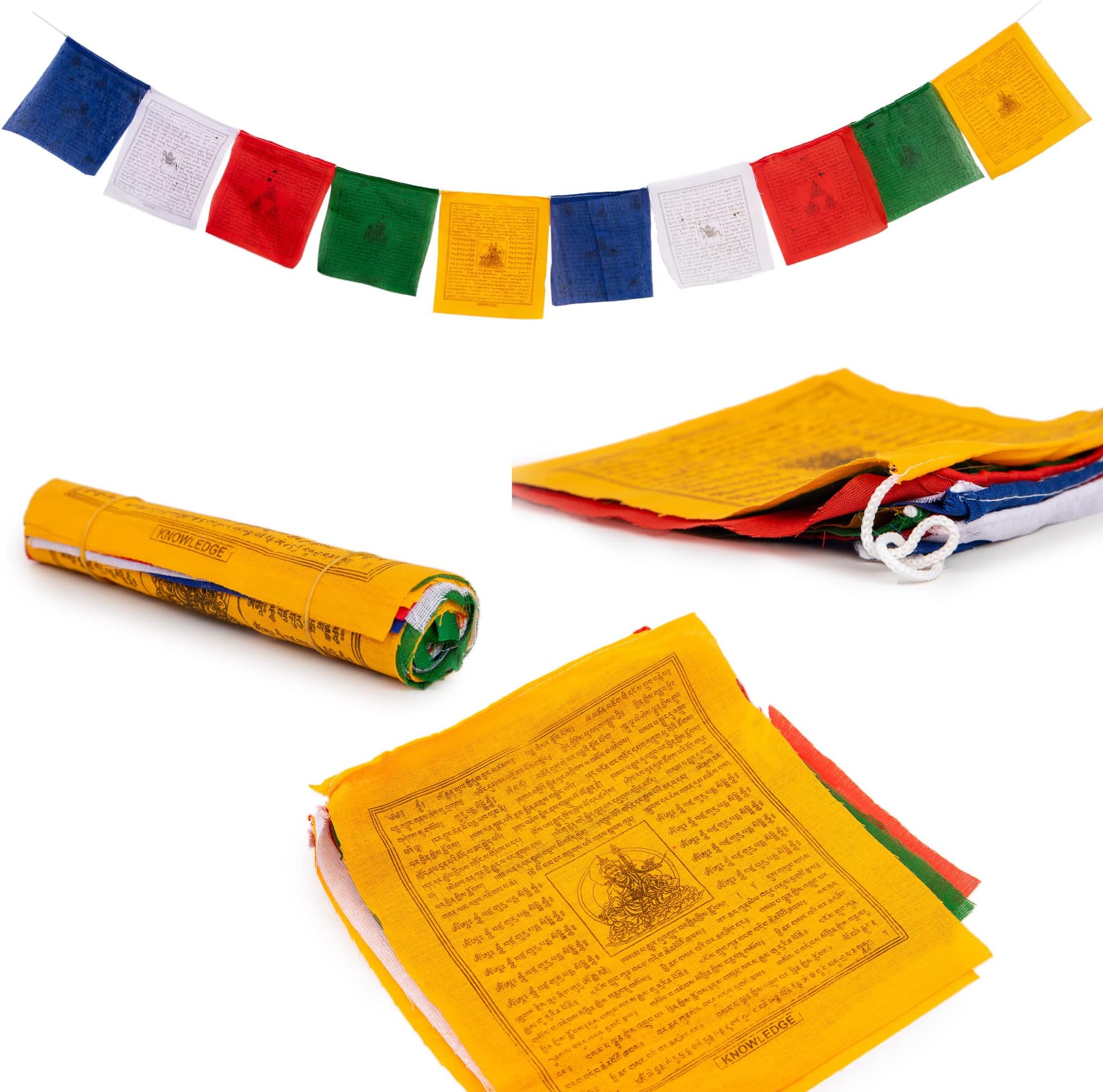 Tibetan Prayer Flags Cotton Outdoor Decoration - 7.4" x 7.4" Handmade in Nepal Windhorse Mixed Deity Flag Affirmation [10 Flags]