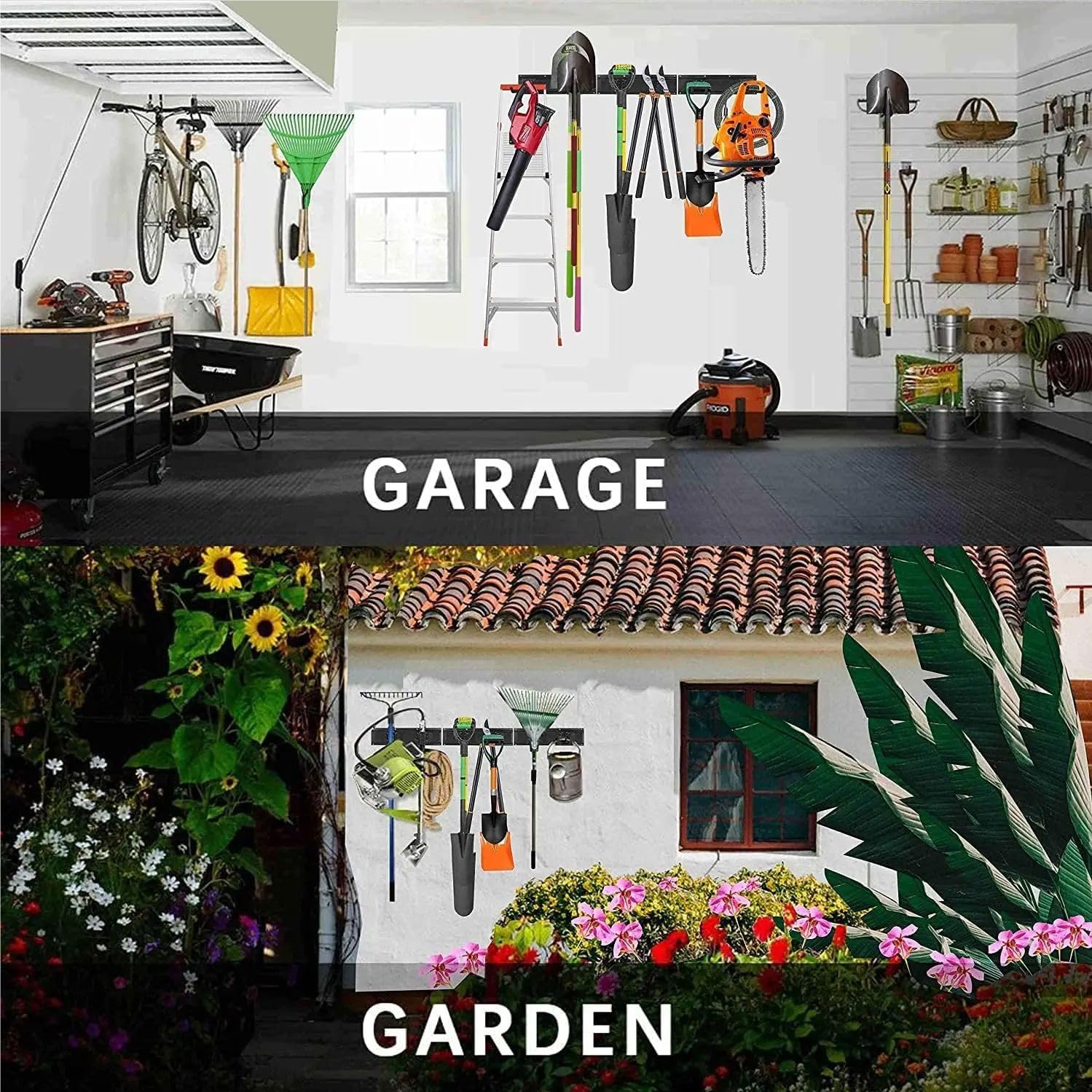 Étagère De Rangement Pour Outils De Garage De 64 Pouces, Avec 10 Crochets, Étagère Murale De Garage,Rangement Pour Outils De Jardin, Supporte Jusqu'à 500 Livres, Position Réglable