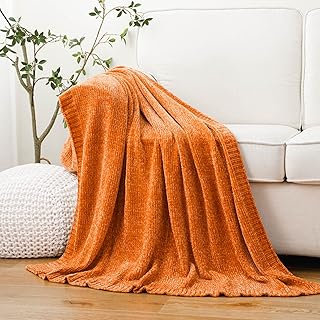BATTILO HOME Burnt Orange Throw Blanket for Couch, Chenille Knit Throw Blanket, Halloween Decor, Fall Throw Blanket for Home Decor, 51"x67"