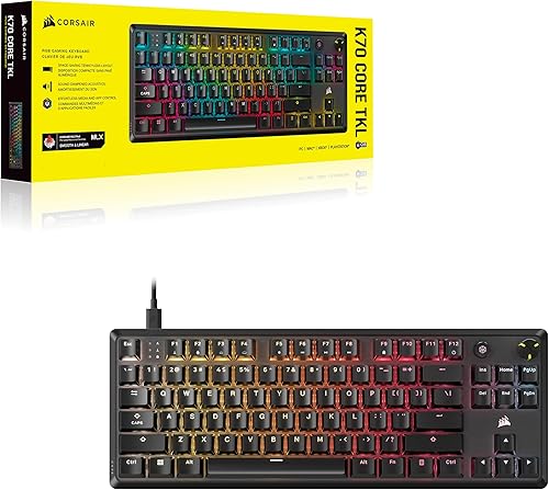 Vista 11 de Corsair K70 CORE TKL RGB Teclado mecánico con cable para juegos sin llave - Interruptores lineales MLX Red v2 pre-lubricados, SOCD, teclas de doble