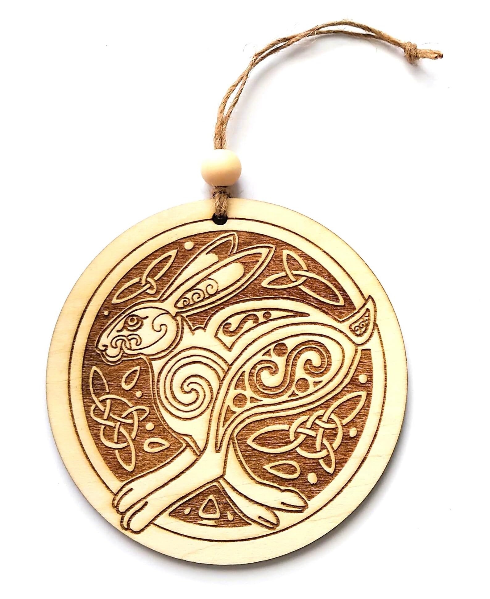 Running Hare Celtic Pagan Hanging Decoration - Laser Engraved Wood