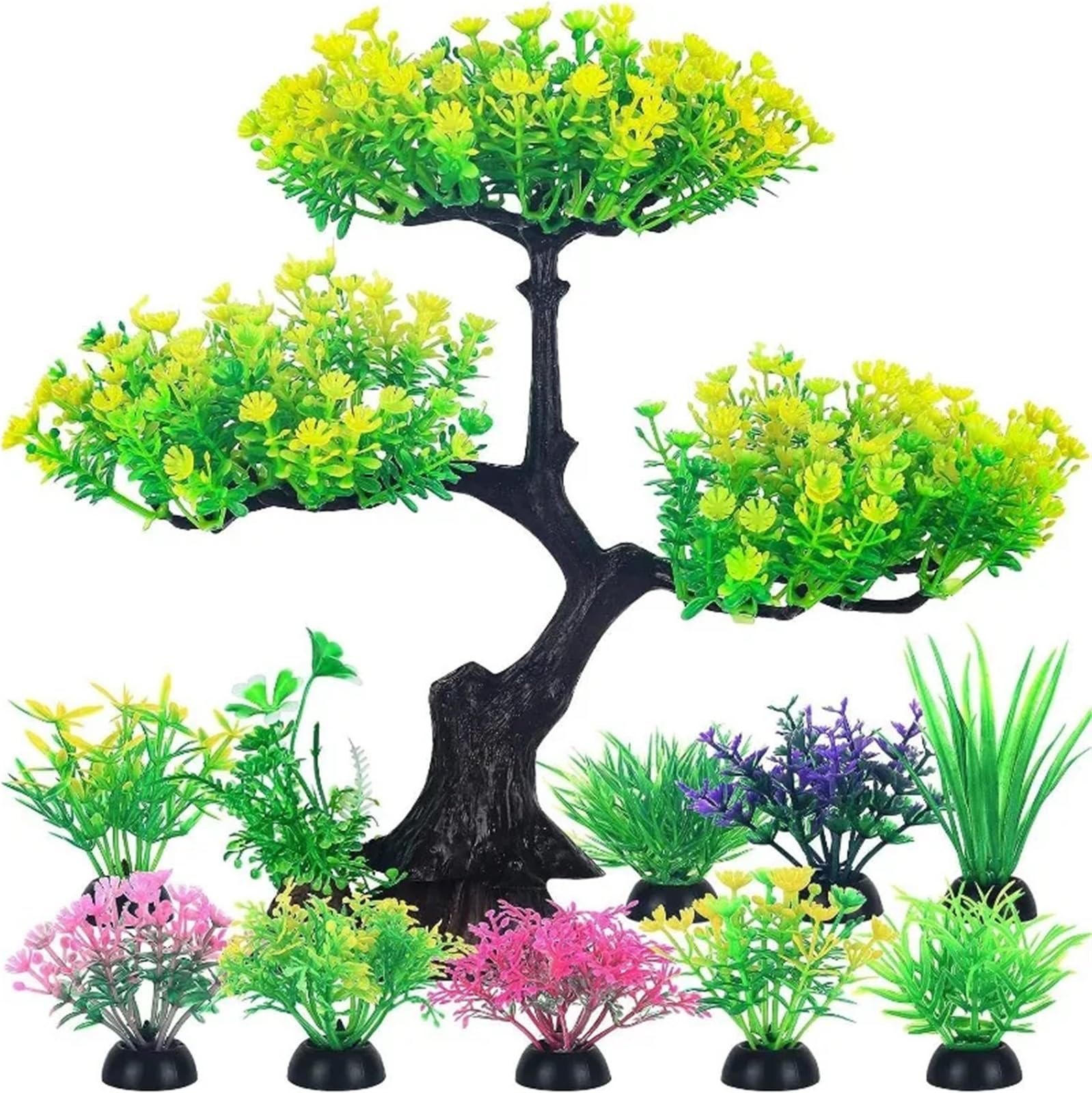 Plantas Artificiales Acuario Plantas Artificiales de plástico for Acuario, decoración de peceras, Adornos de Malas Hierbas.(Yellow)