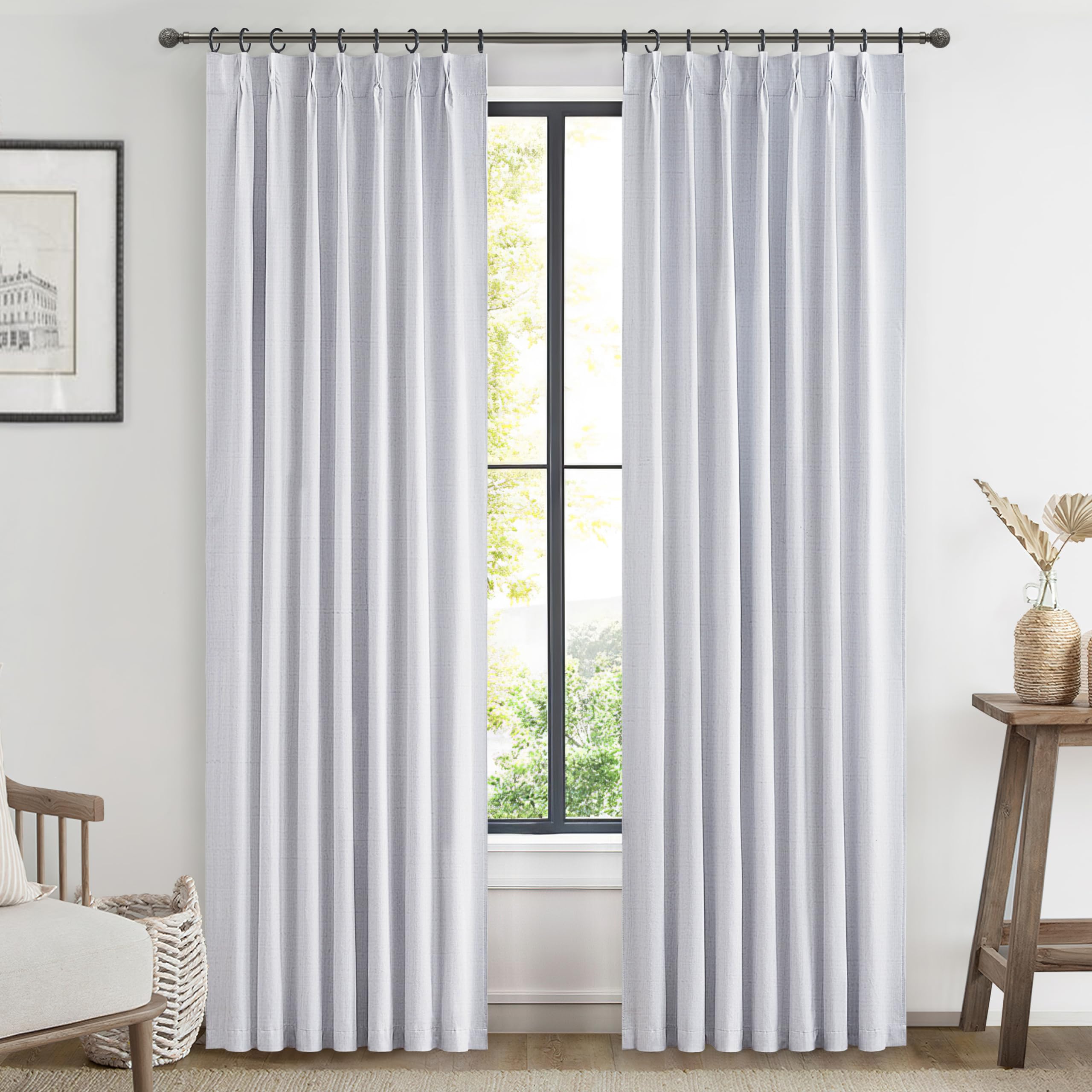 Complete Blackout 90 Inch Curtains,Rustic Closet Kids Curtains 2 Panel Set Linen Cotton Large Window Energy Saving Weather Thermal Curtain Farmhouse Kitchen Boho Drapes Hook Belt/Pinch Pleated