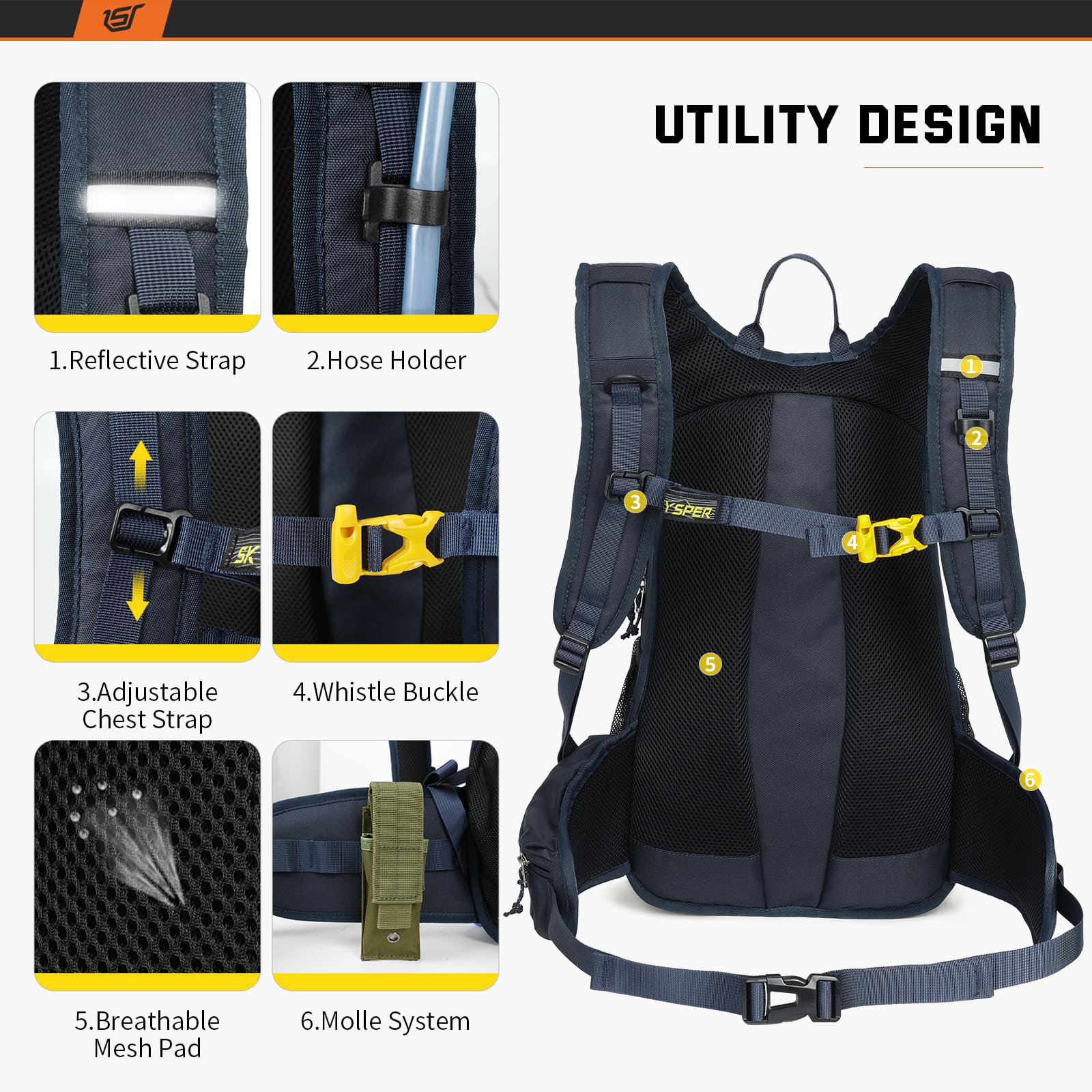 SKYSPER Wanderrucksack 20L Fahrradrucksack Skirucksack Rucksack Herren für Fahrrad Trinkrucksack
