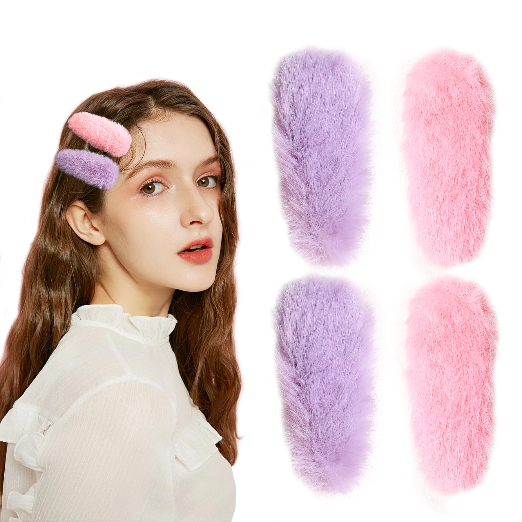Amazon.com : YIERSO Furry Snap Hair Clips for Women Girls  display picture 2