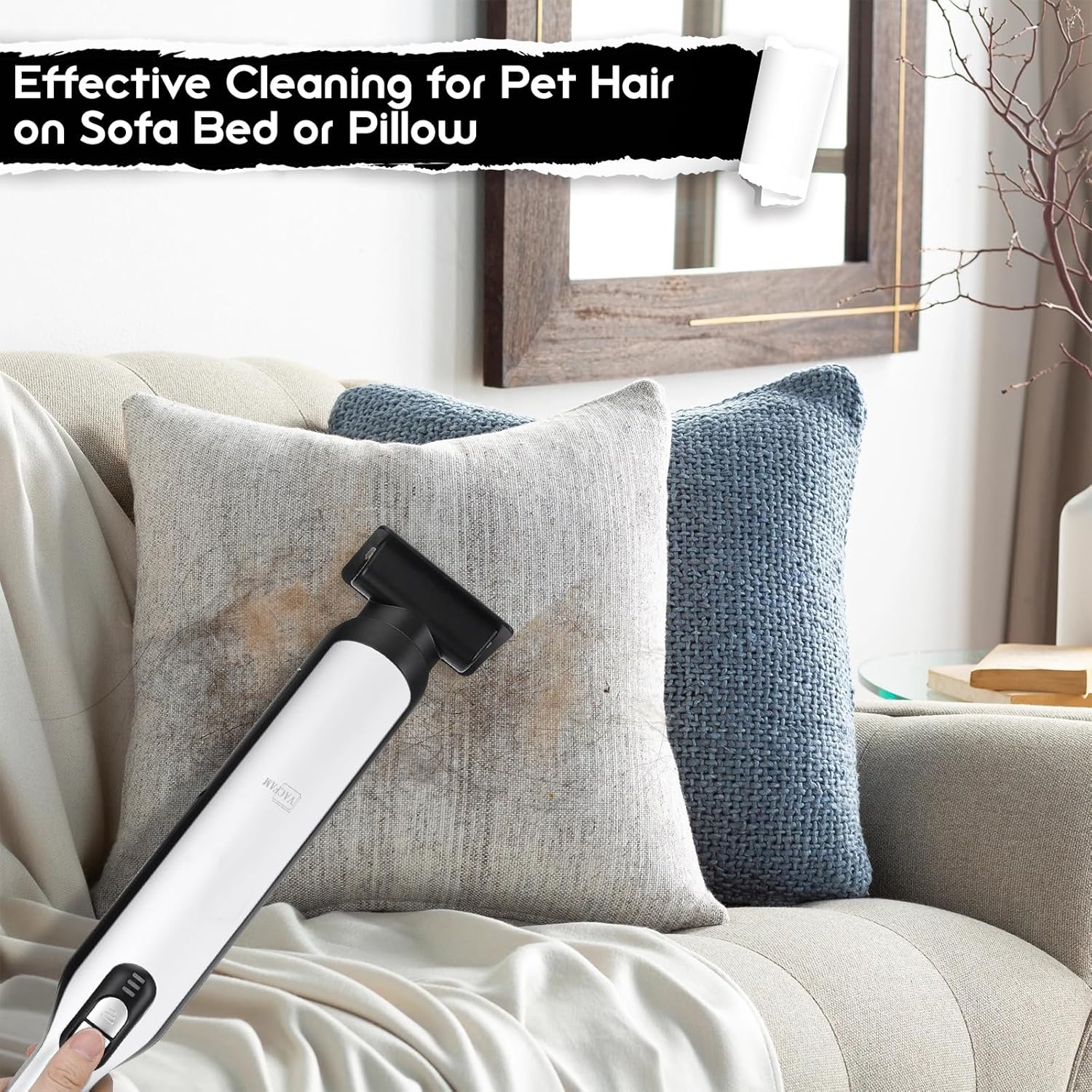 Handheld Cordless Vacuum Cleaner, Portable Car Vacuum with 18KPa Suction Power, Quick-Charge Hand Vac with LED Headlight & Storage Dock for Home Office Desk Keyboards Pet Hair, White - Image 4