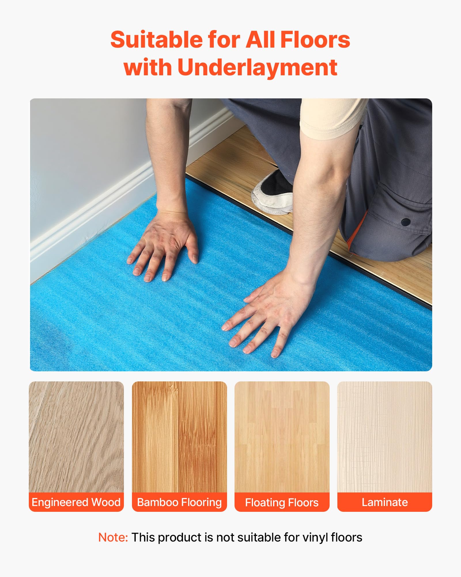 VEVOR Sous Couche Parquet, 27,9 m², Sous-couche Isolante 3 PCS x 9,3 m², 2 mm, Mousse EPE, Film PE Imperméable, Insonorisation Anti-humidité, Protection Infiltration, pour Sols Stratifiés, Parquets