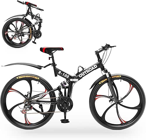 Outroad 26 Inch Folding Mountain Bike, 21 Speed Full Suspension