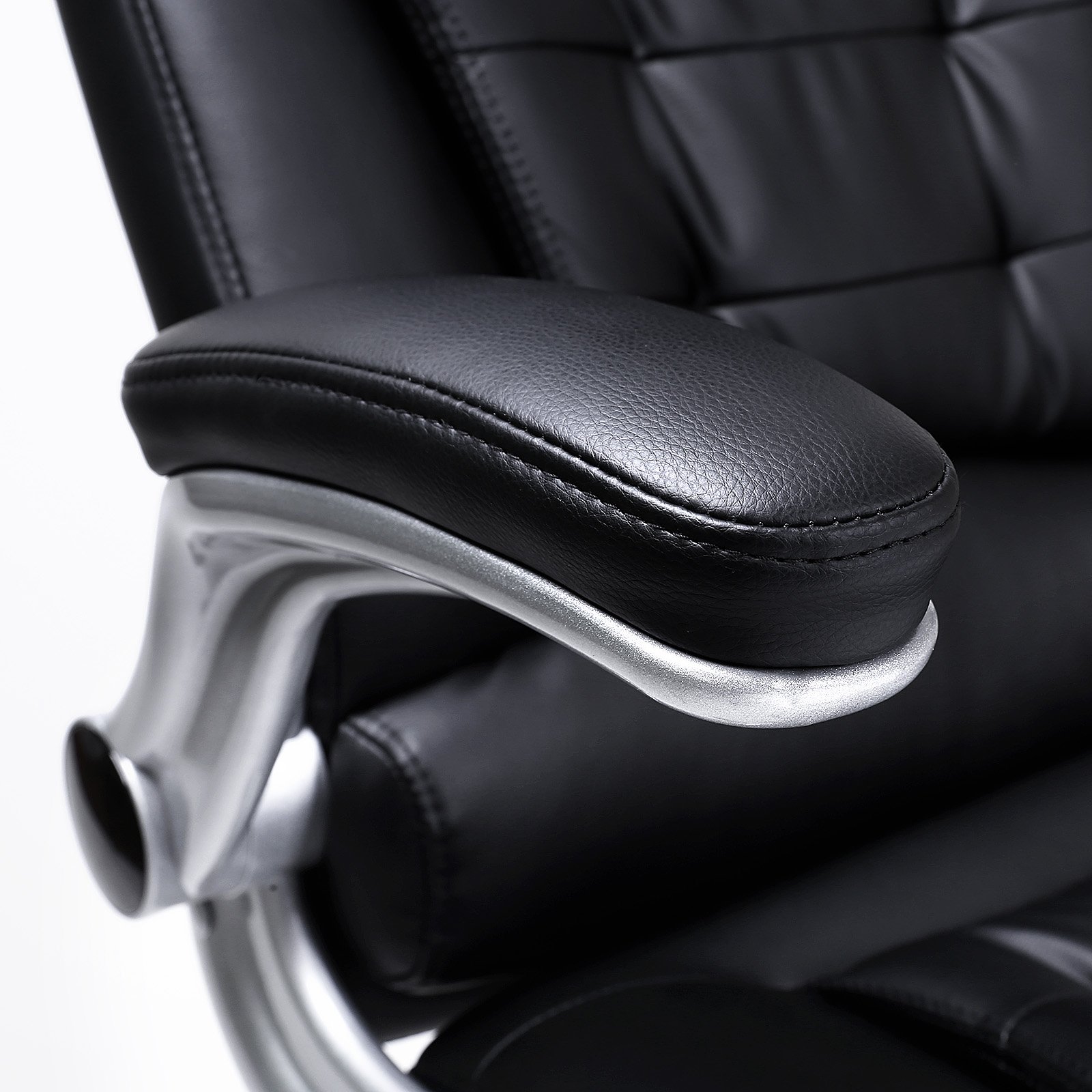 SONGMICS Silla de Oficina con Respaldo Alto, Reposacabezas y Asiento Gruesos, Reposabrazos Elevables, Silla Giratoria Ergonómica, Negro OBG51B