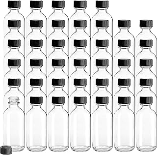 40 Pack Clear Glass Bottle with Poly Cone Cap, 1 oz Boston Round Sample Bottles for Potion, Juice, Ginger Shots, Oils, Whiskey, Liquids, 30 ml