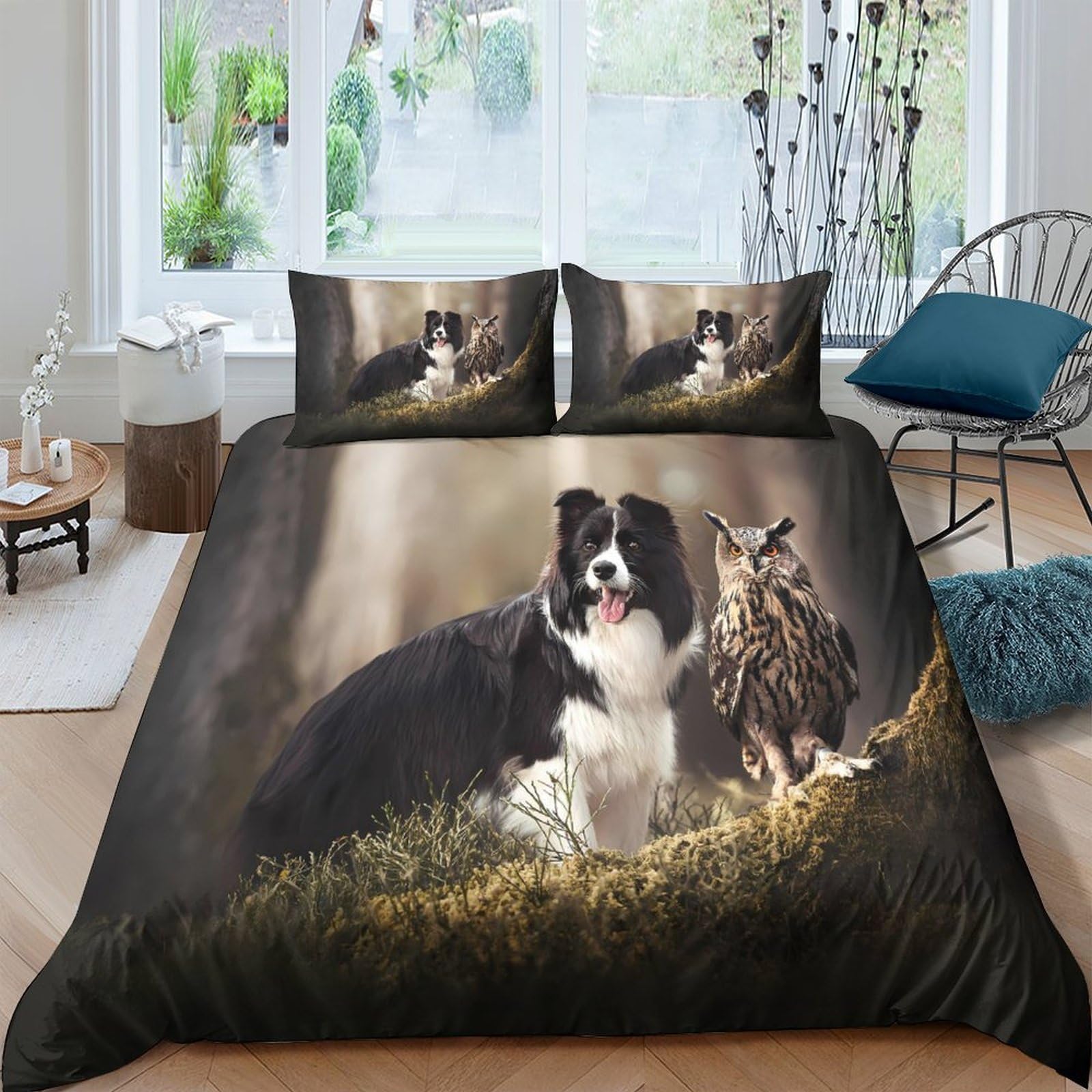 Ctjqhvkz Style-9 3D Printed Border Collie Cat Fitted Sheet Microfiber Soft Breathable Forest Animal Bed Cover For Bedroom Decor Single（135X200cm）