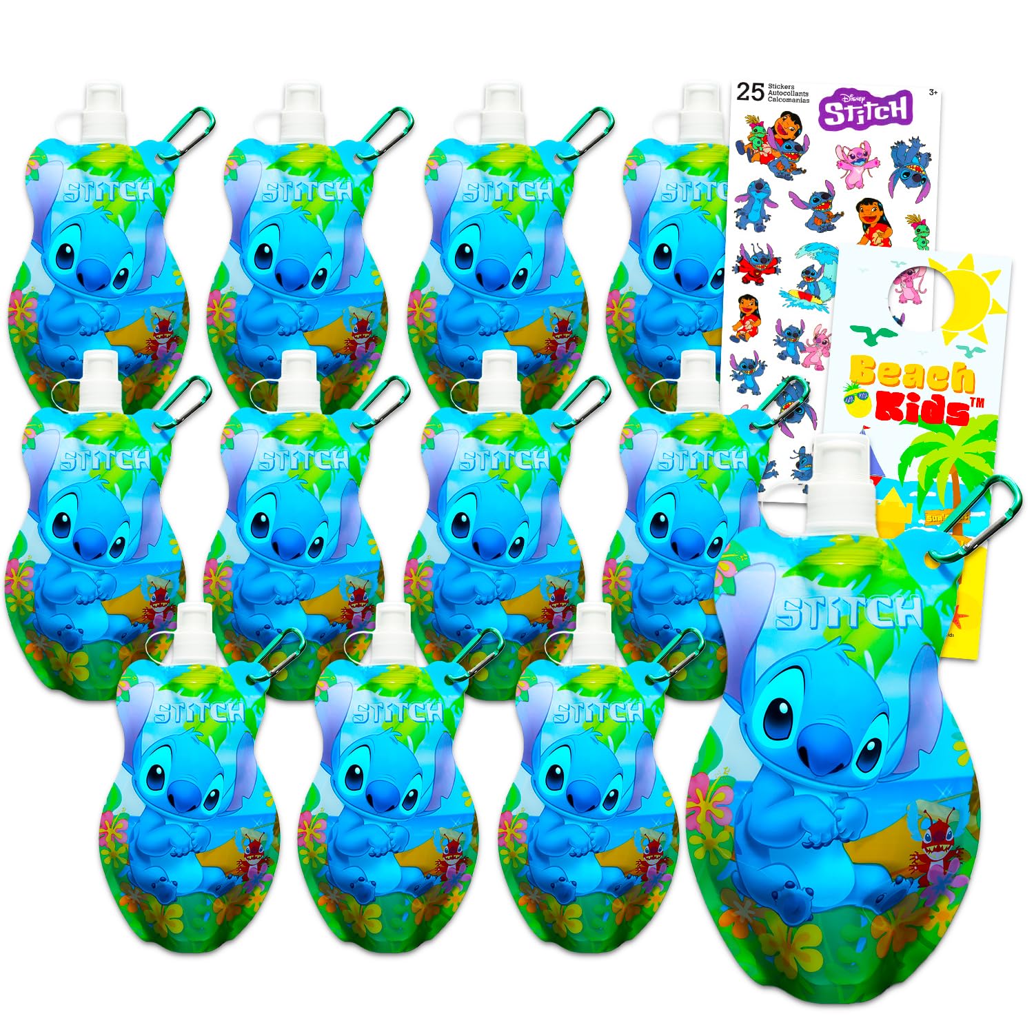 Gourdes souples Stitch et autocollants Disney pour cadeaux d'anniversaire et invités