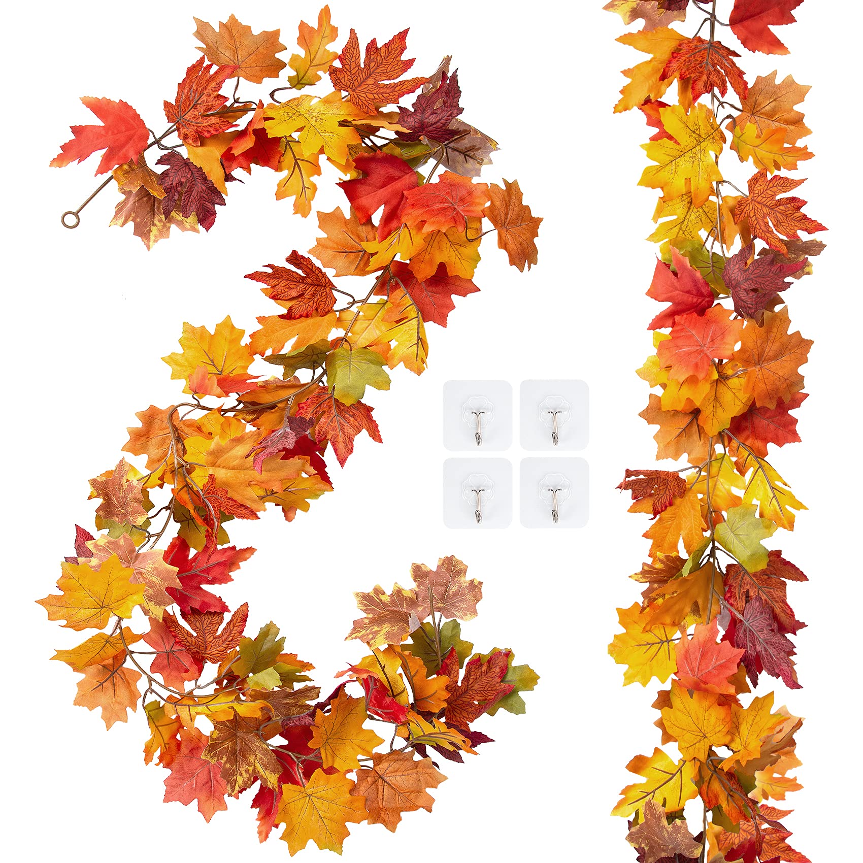Acerich 2 Pack Fall Leaves Garland, 5.9 Ft Maple Leaf Thanksgiving Fall Garland for Home, Garden, Fireplace, Door Frame, Doorway and Wedding Backdrop Autumn Decor