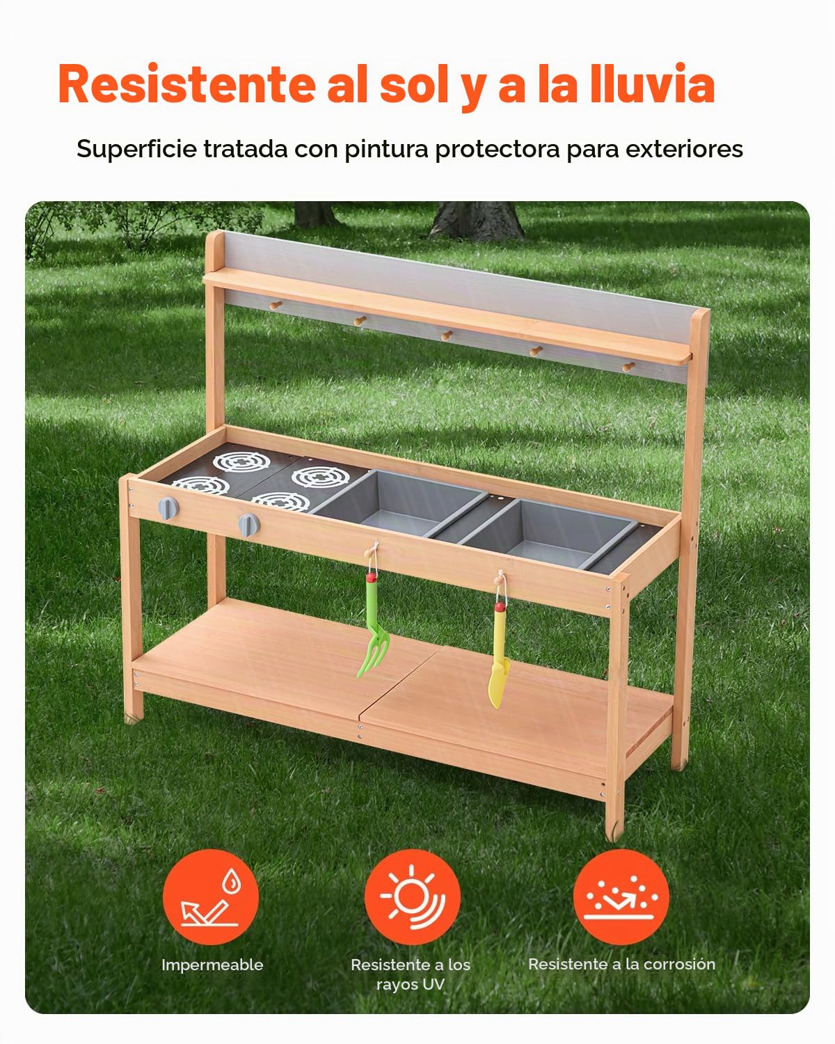 VEVOR Cocina de Barro para Niños 36 x 88,5 x 100 cm Juego de Cocina de Madera Cocina de Juguete para Niños Cocinita Infantil de Madera para Exteriores Cocina de Juego de Simulación con Accesorios