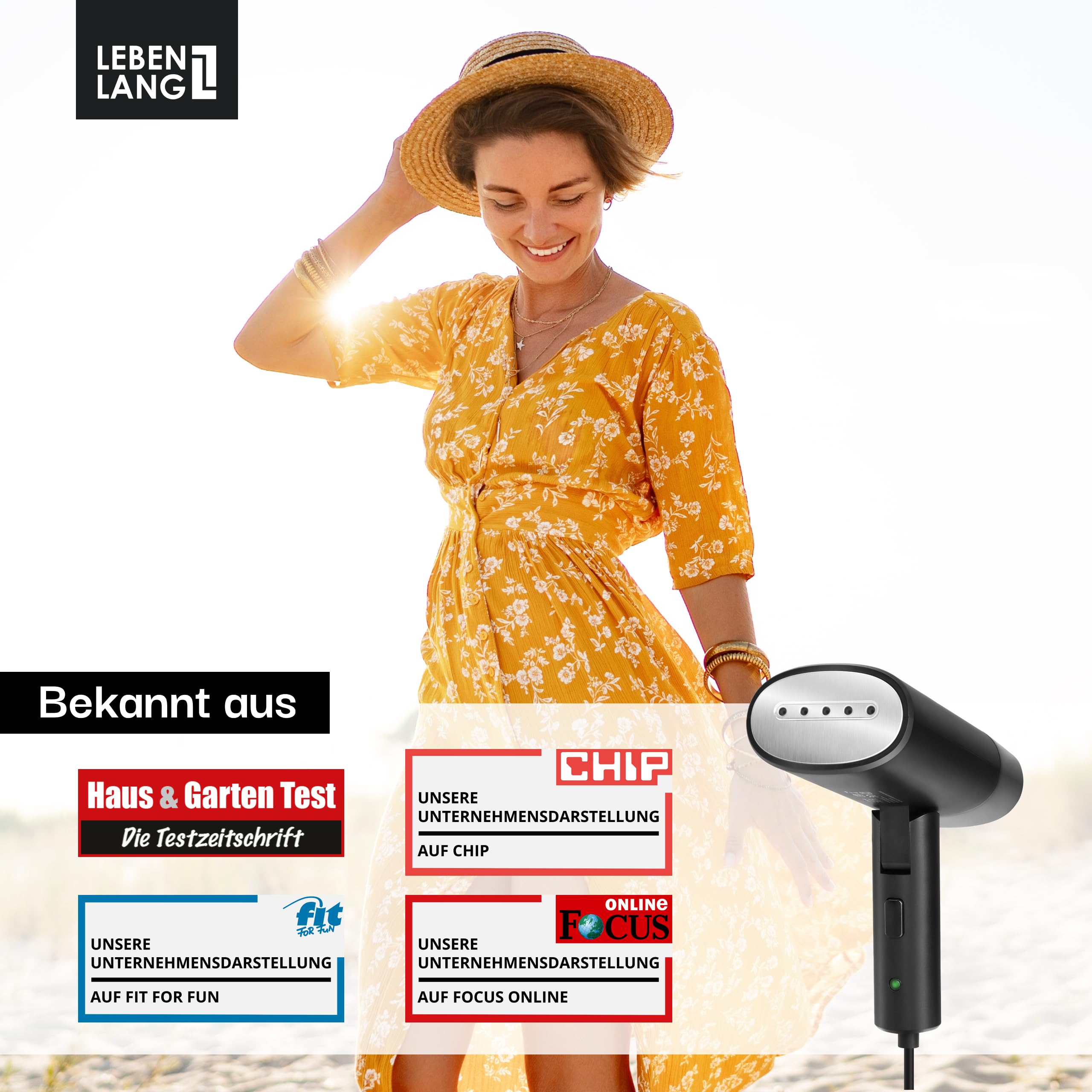LEBENLANG Steamer Dampfglätter Reise - Kompakt Faltbar & Inkl. Reise Set I Steam Iron Dampfbürste Dampfbügeleisen für Dampfglätten Bügeln im Urlaub I Hand Reisesteamer mini handheld Travel Steamers