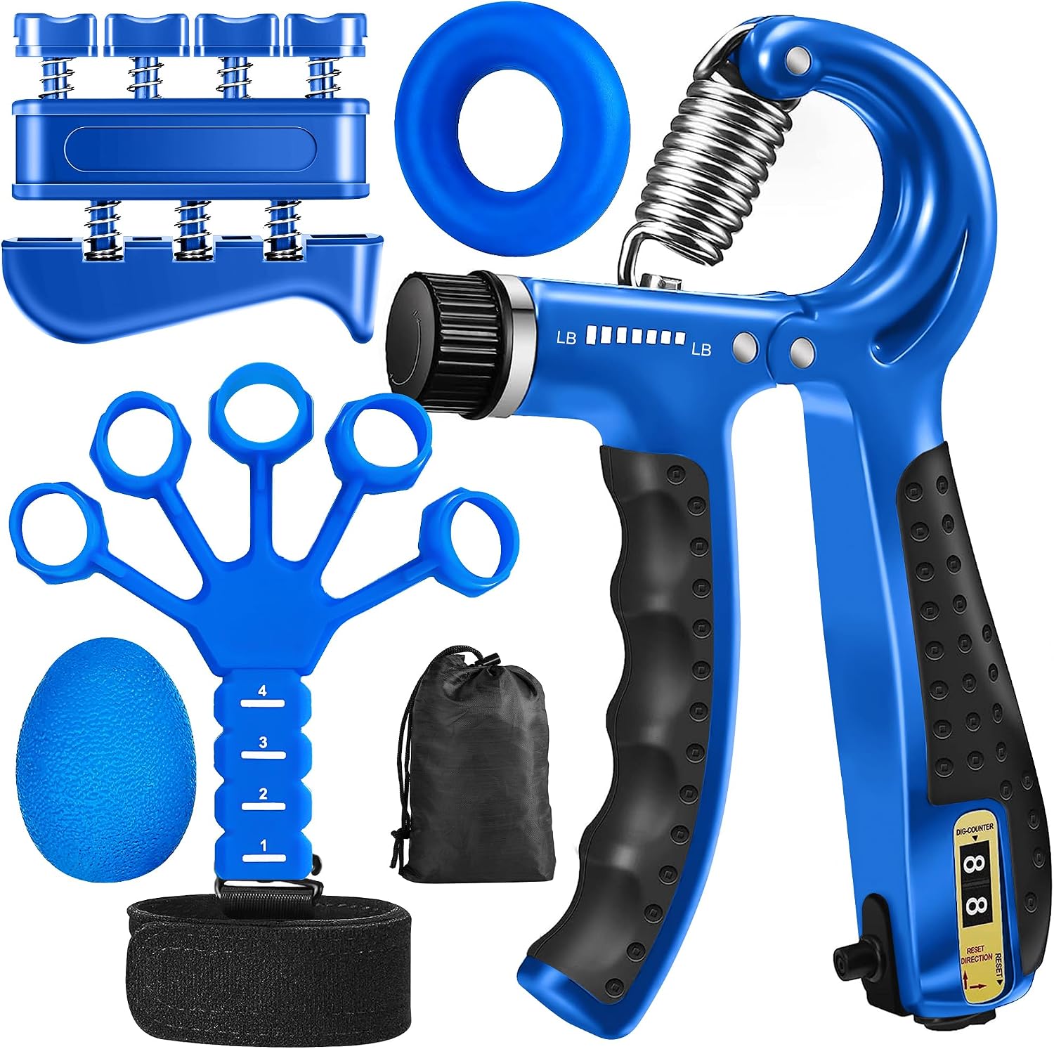 Grip Strength Trainer Kit (5 Pack) Adjustable Resistance Hand Gripper,Finger Exerciser,Hand Extension Exerciser,Stress Relief Ball and Forearm Workout Ring for Muscle Building Injury Recover