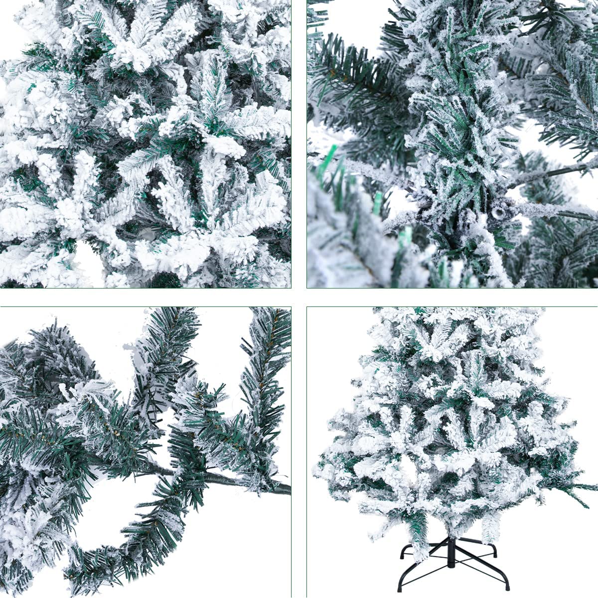 Sapin de Noël floqué Blanc et Vert de 1,8 m avec 700 Pointes et Pieds en métal Massif pour intérieur et extérieur 1,8 m
