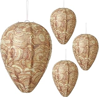 DECYOOL 4 Pack Paper Wasp Nest Decoy Hanging Wasp Nest Stay Away from Wasps Hornets Yellow Jackets(Brown)
