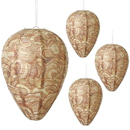 DECYOOL 4 Pack Paper Wasp Nest Decoy Hanging Wasp Nest Stay Away from Wasps Hornets Yellow Jackets(Brown)