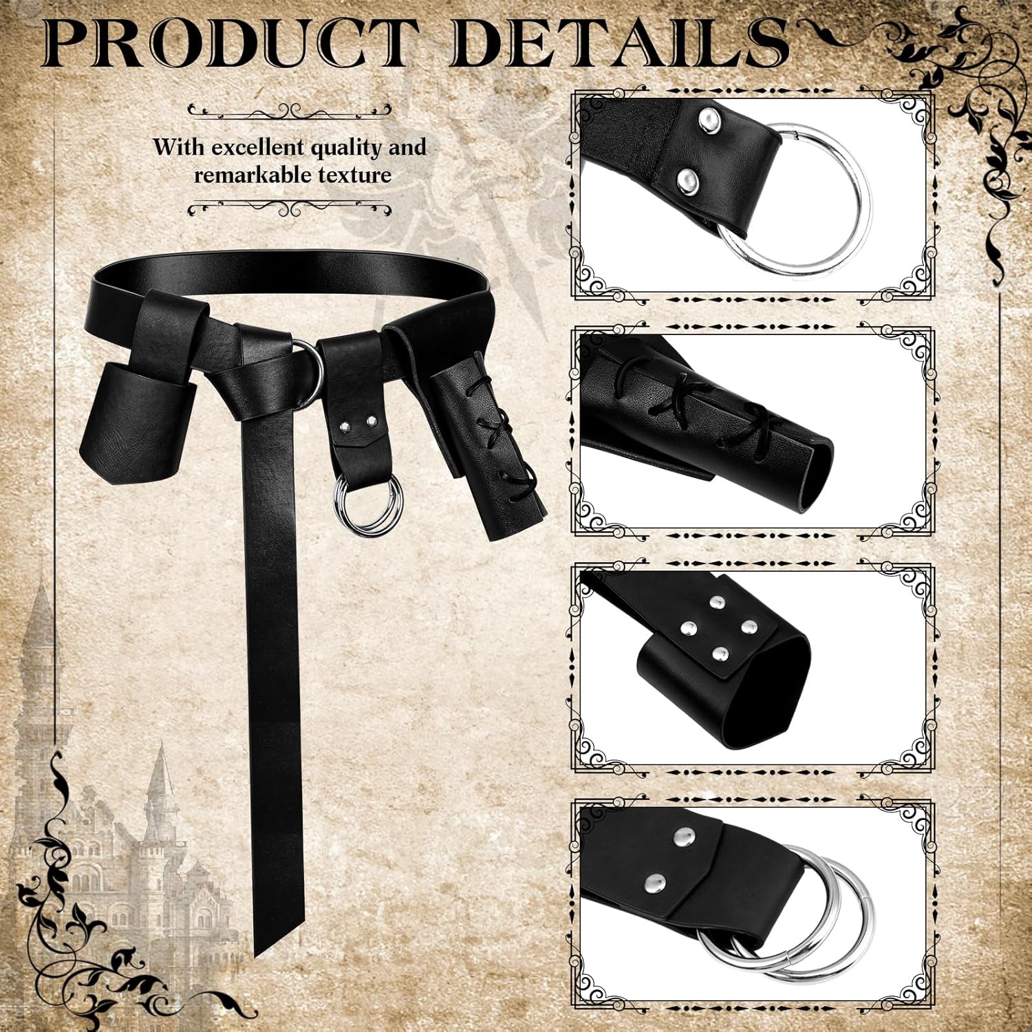 Saintrygo 5 Pcs Medieval Belt Costume Accessories Renaissance Skirt Hike Viking Horn Belt Holster Dagger Holster Sword Frog - Image 3