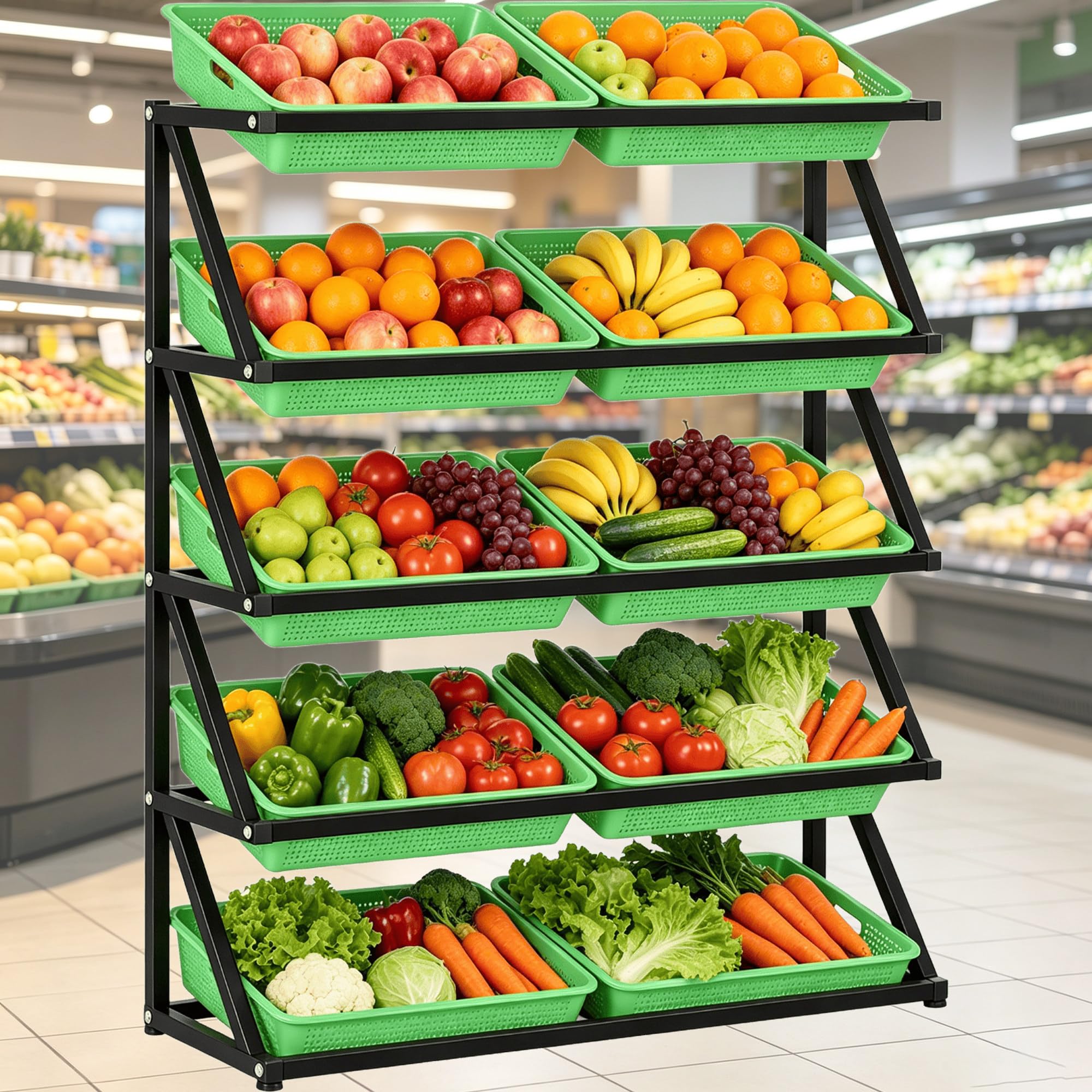 Scaffale supermercato con robusto supporto in acciaio a forma A Green-5Tier