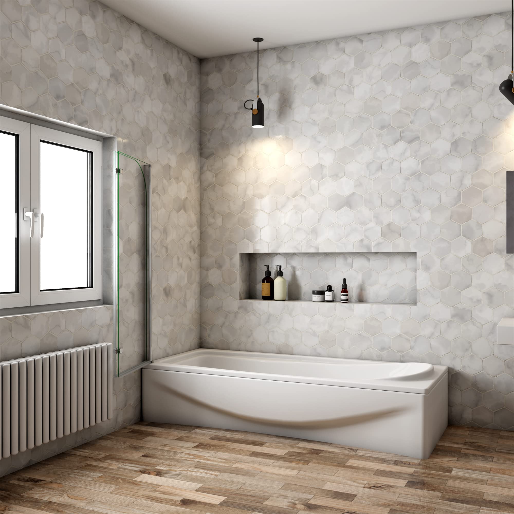 Mampara Ducha para Bañera - Abatible 2 Hojas - Cristal Templado 6mm - Plegable - (980-1000) X1400mm