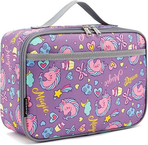 FlowFly - FlowFly - Lonchera térmica para niños, minihielera suave para el regreso a clases, lonchera para niñas, niños, unicornio morado