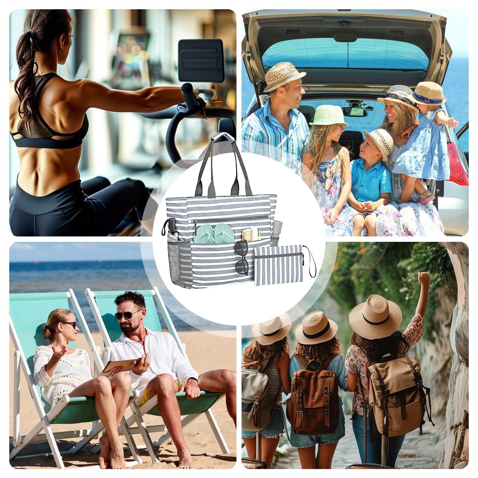 Strandtasche Für Damen | Schwimmbad Strandtasche Mit Münzgeldbeutel,Faltbare Wasserdichte Tragetasche Mit Reißverschluss Für Reisen Camping Picknick Pool Wandern Pendeln Gym Urlaub Arbeit