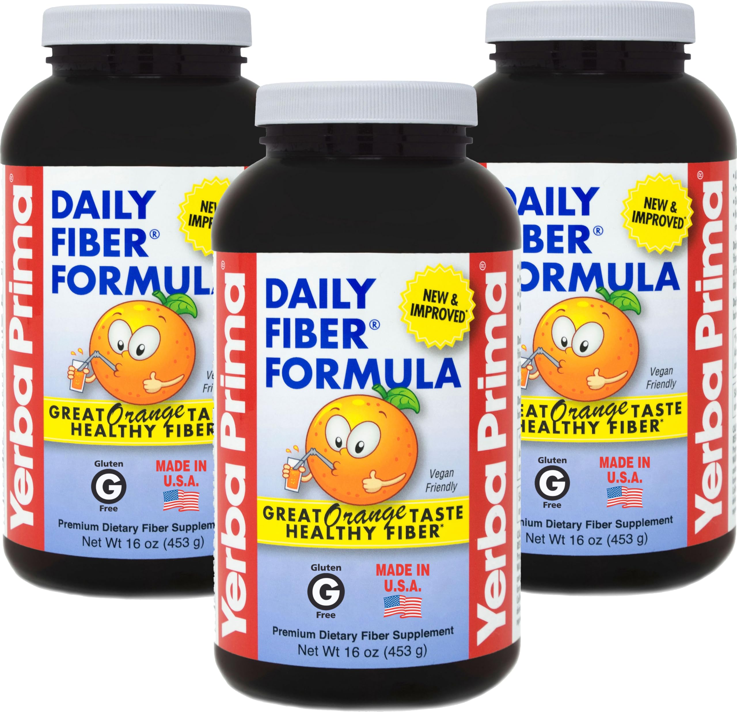 Daily Fiber Formula 16 oz Powder (Pack of 3) - Great Tasting Premium Dietary Fiber Supplement, Made in The USA, Non-GMO, Gluten Free, Natural Orange Flavor