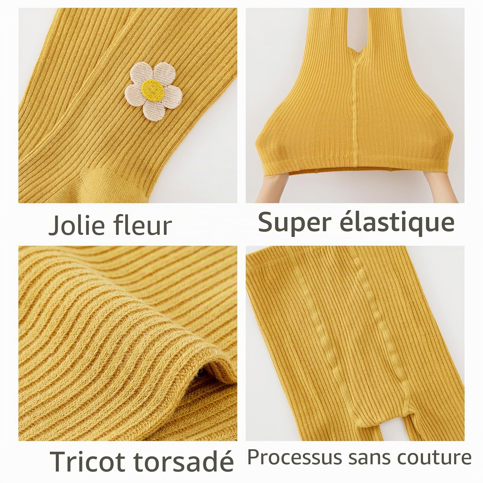 Collants Filles,2Pièces Collants Bébé Avec Jolie Décoration de Tournesol,Leggings Bas Sans Couture Collants Nouveau-né Gris/Gingembre/Rose/Blanc,2-9 Ans