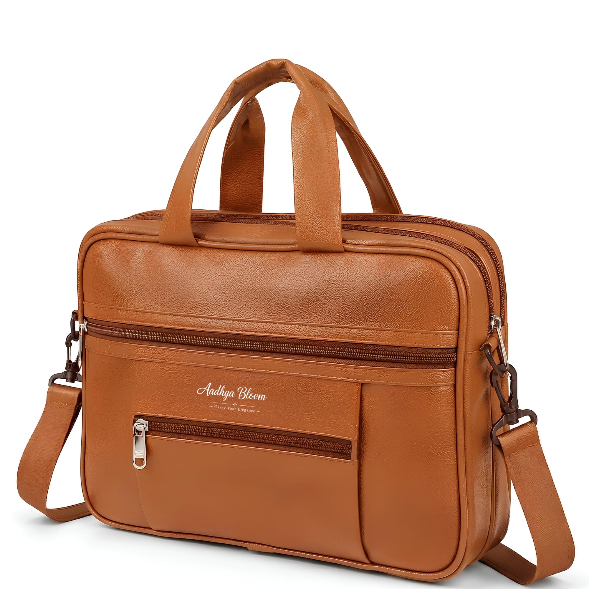 Leather Laptop Bag for Men 15.6" Office Briefcase | Front zip pockets keep phone, passport, cards and accessories organized and easy to access on the go.-image-31