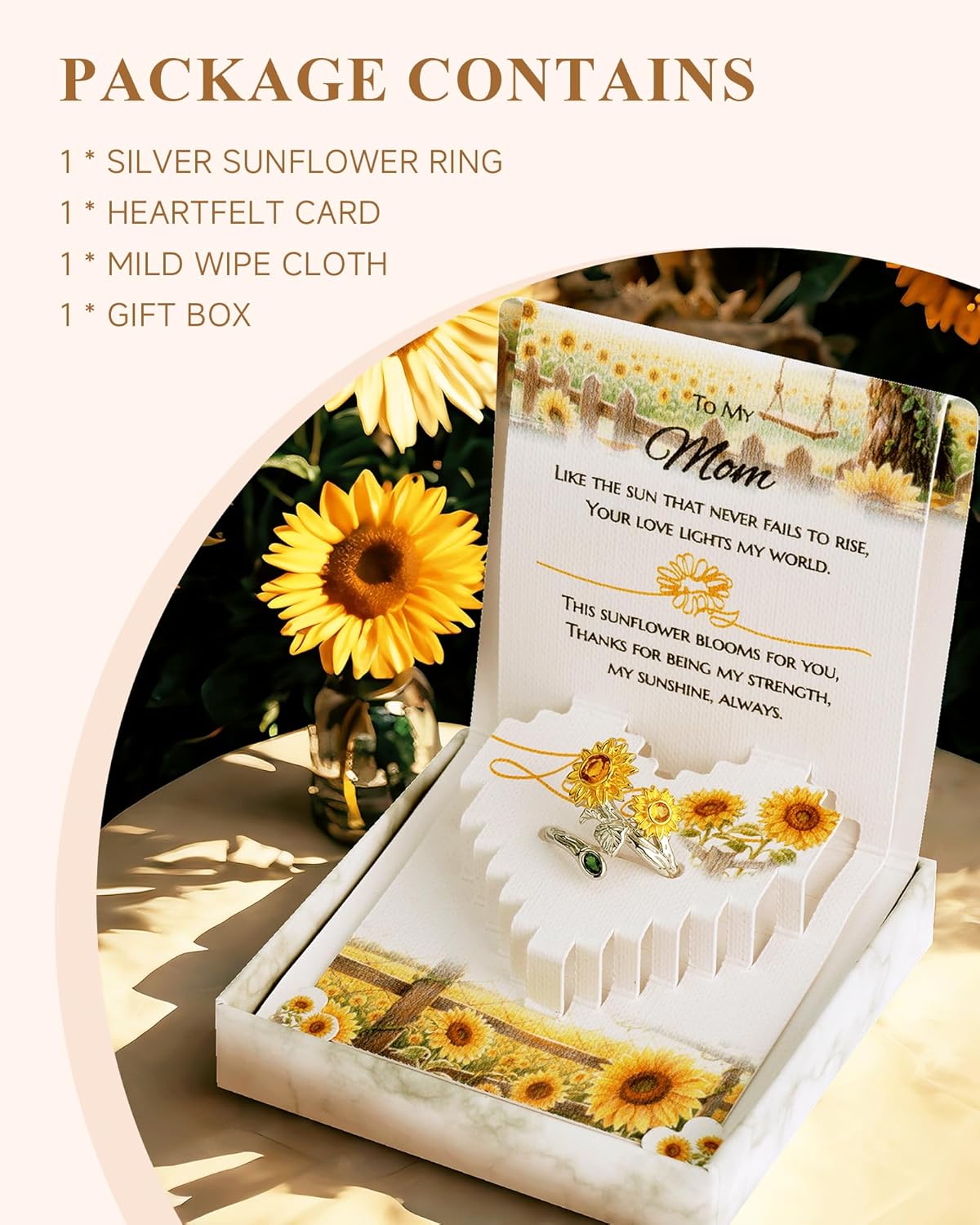 Silver Sunflower Rings for Women - 925 Sterling Silver You Are My Sunshine Ring for Her, Sunflowers Jewelry Birthday Mothers Day Christmas Gifts for Mother Daughters