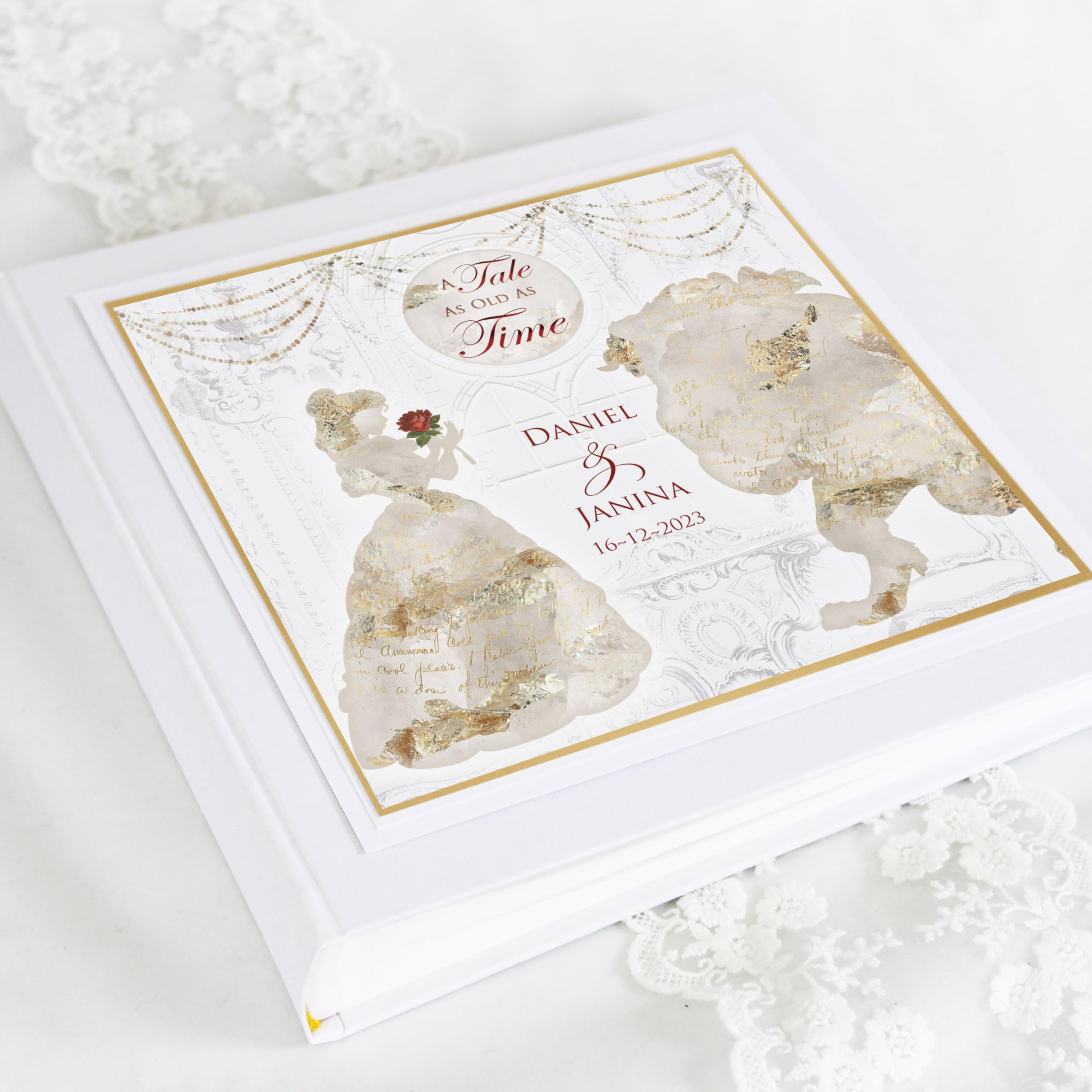 Personalised & Boxed Gold Beauty & The Beast Wedding Photo Album (Tale as Old as Time)