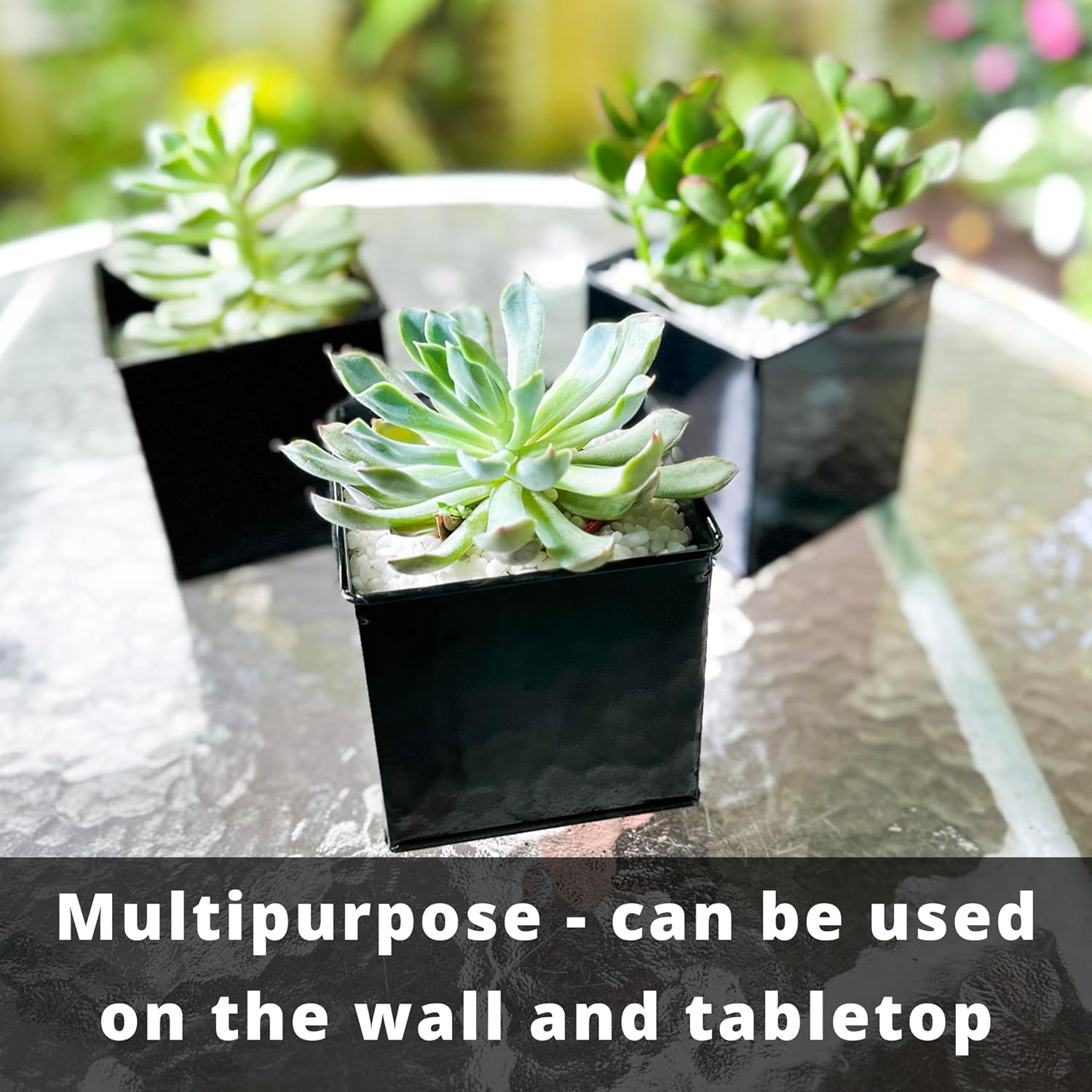 LaLaGreen Bundle- 2 Pack, 12 Inch Black Geometric Self Watering Pot + 6 Pack, 4 Inch Square Metal Pot Wall Mounted Hanging Plant Flower Succulent Vase Holder Modern Stylish Balcony Indoor Garden Decor